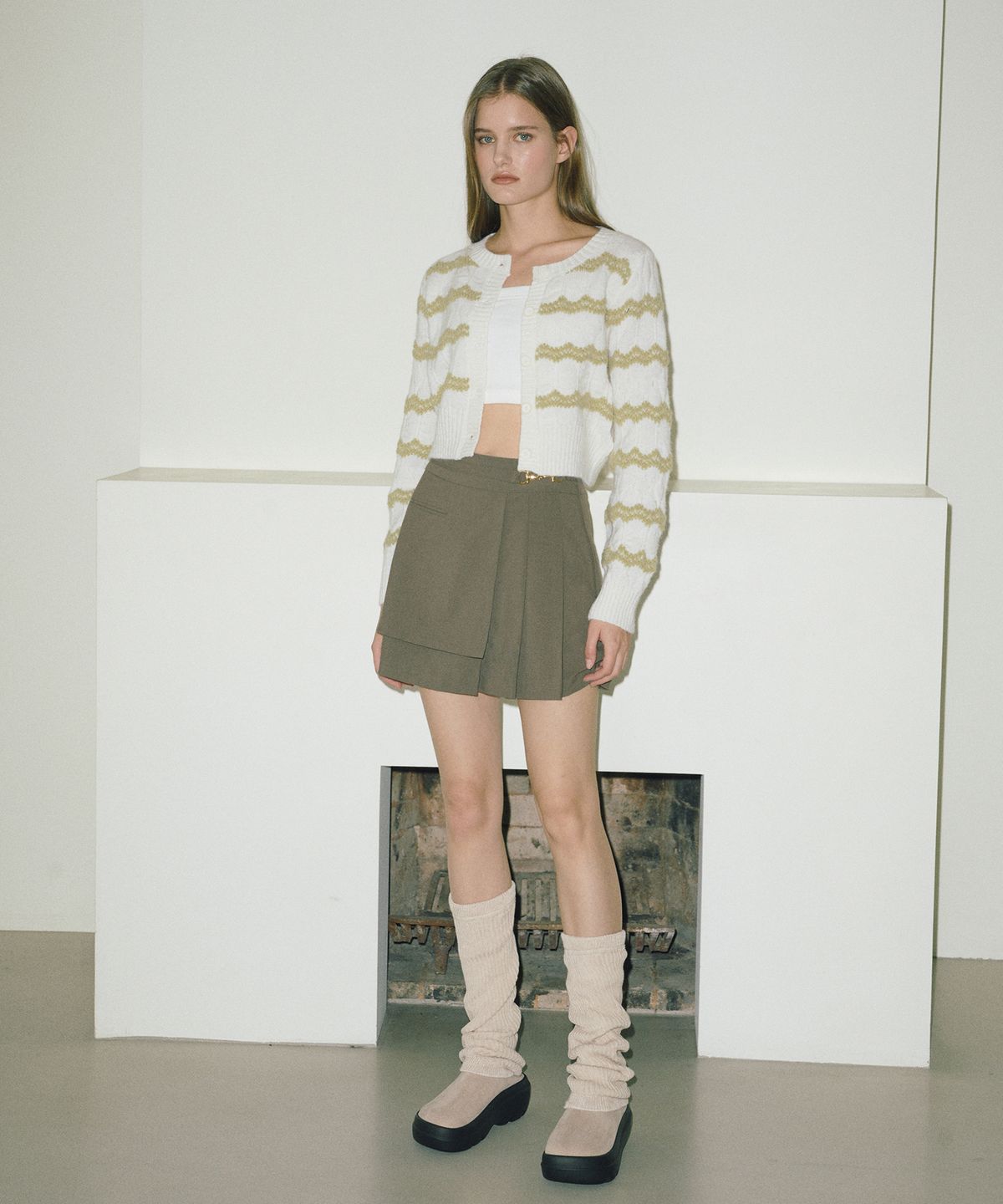 에트몽(ETMON) Zigzag Stripe Knit Cardigan  Light Green