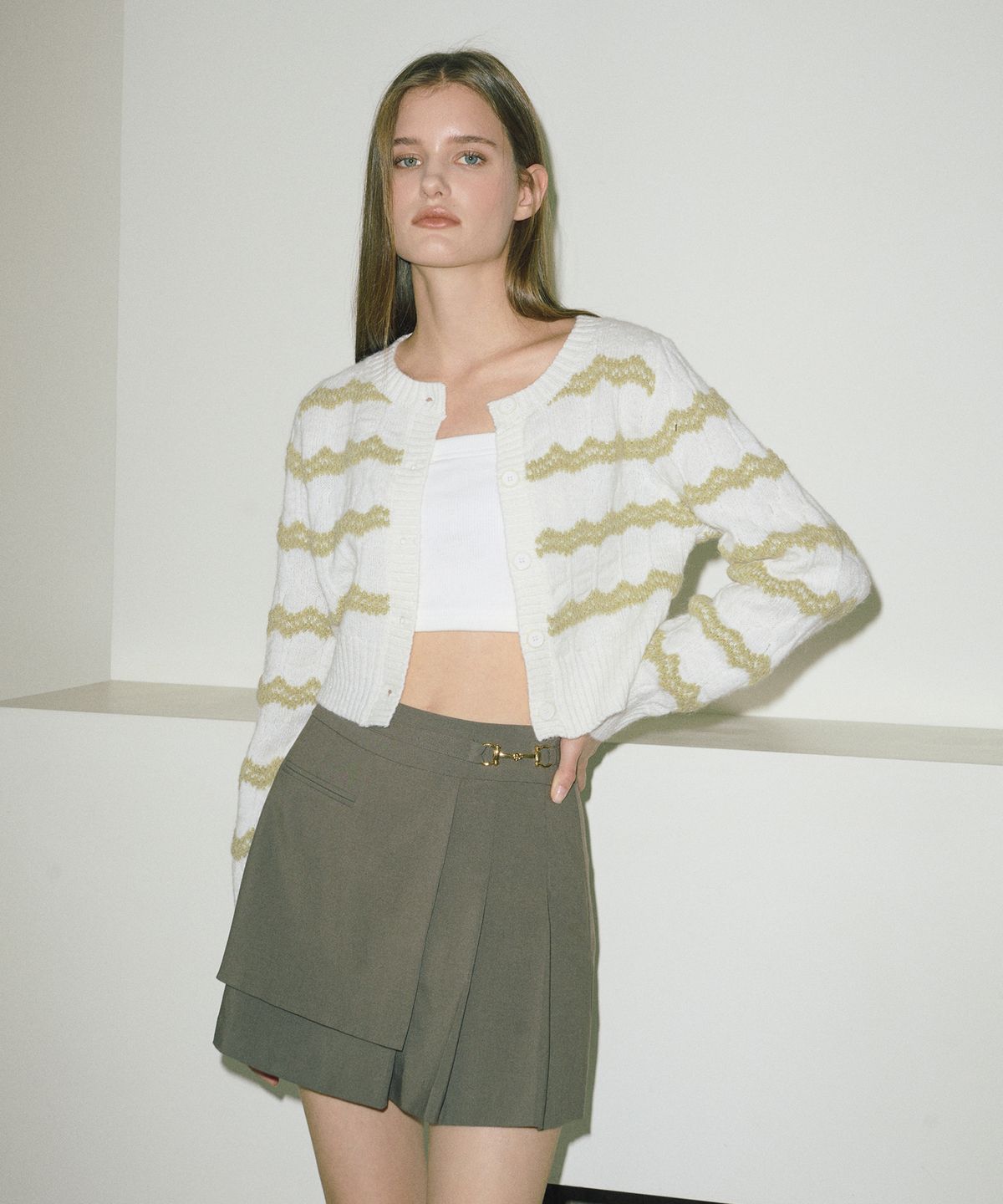 에트몽(ETMON) Zigzag Stripe Knit Cardigan  Light Green