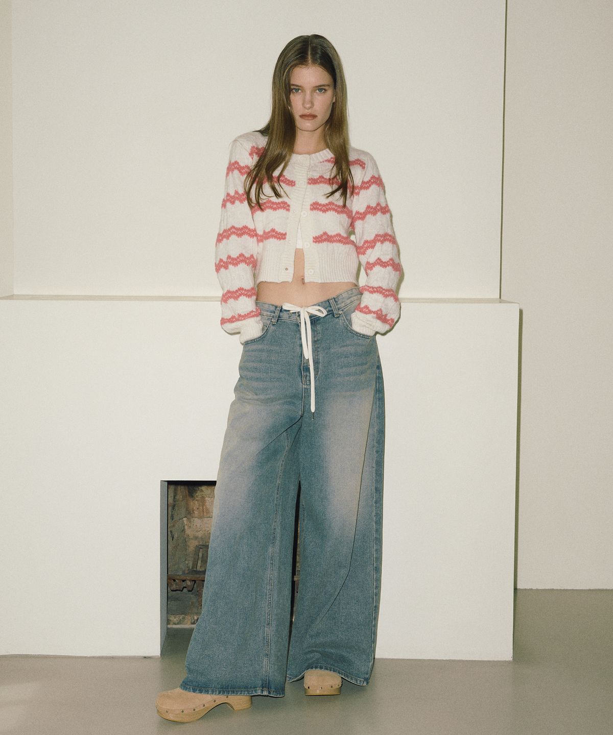 에트몽(ETMON) Zigzag Stripe Knit Cardigan, Pink