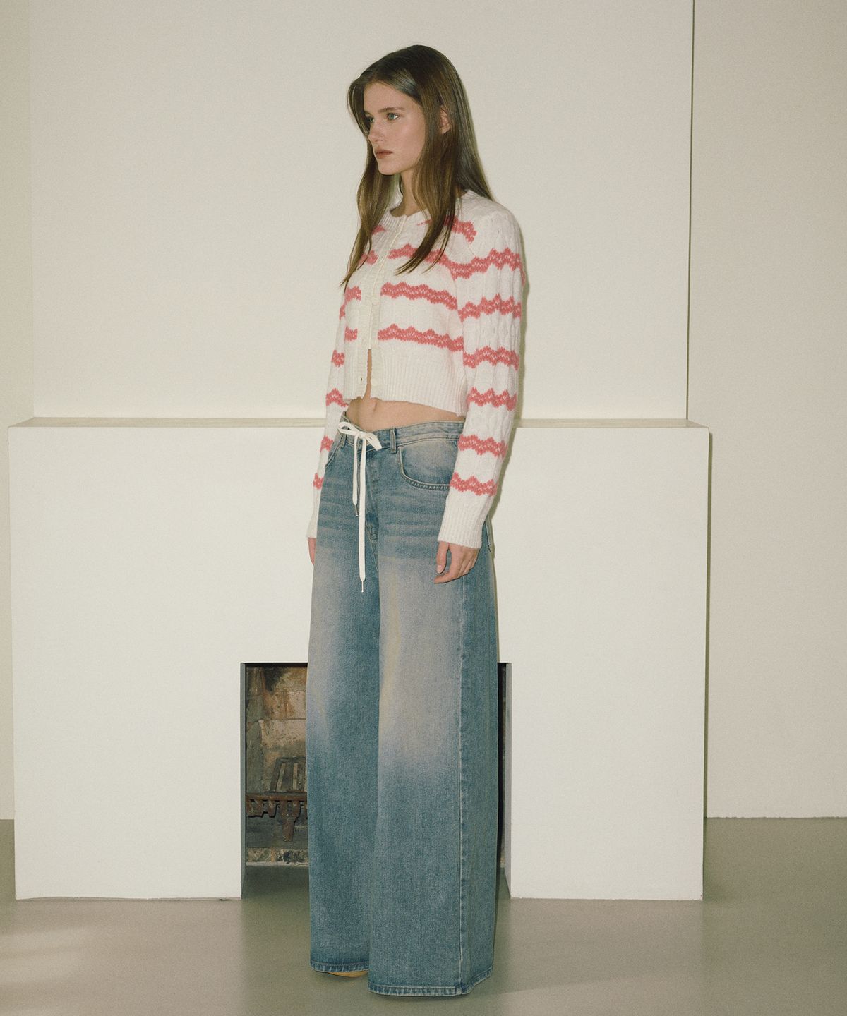 에트몽(ETMON) Zigzag Stripe Knit Cardigan, Pink