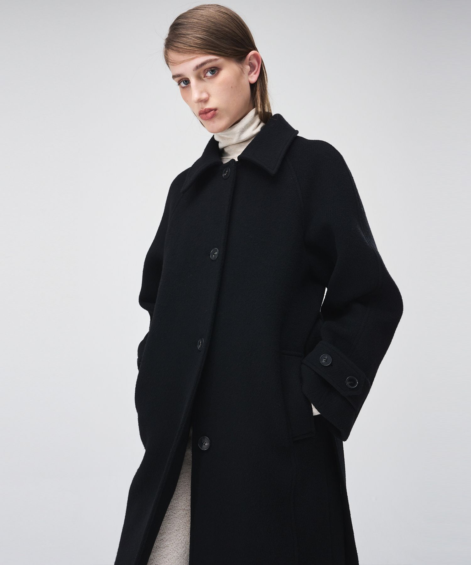 MUSINSA | ETMON Raglan Single Wool Coat Black