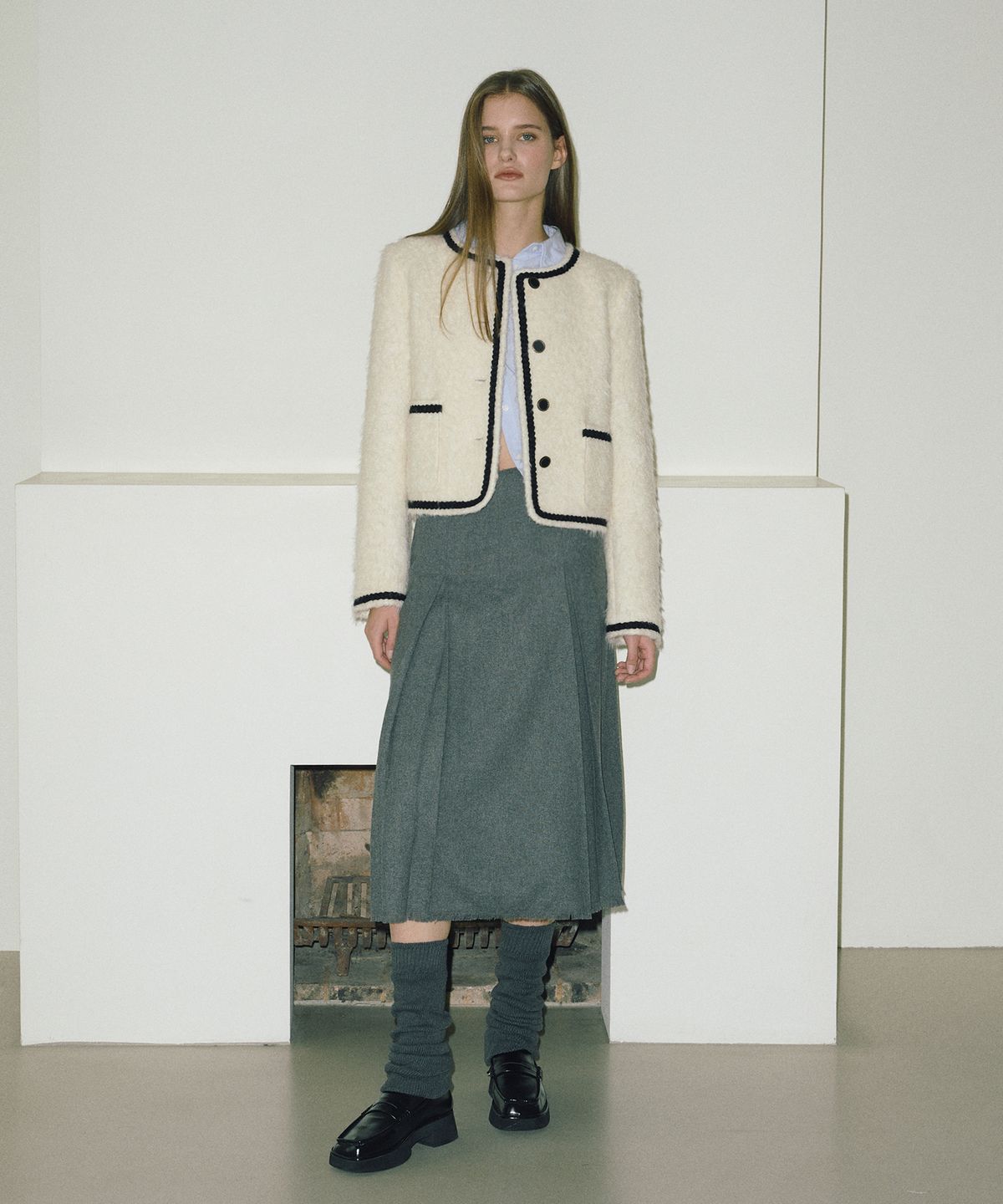 에트몽(ETMON) Tweed Fur Jacket  Ivory