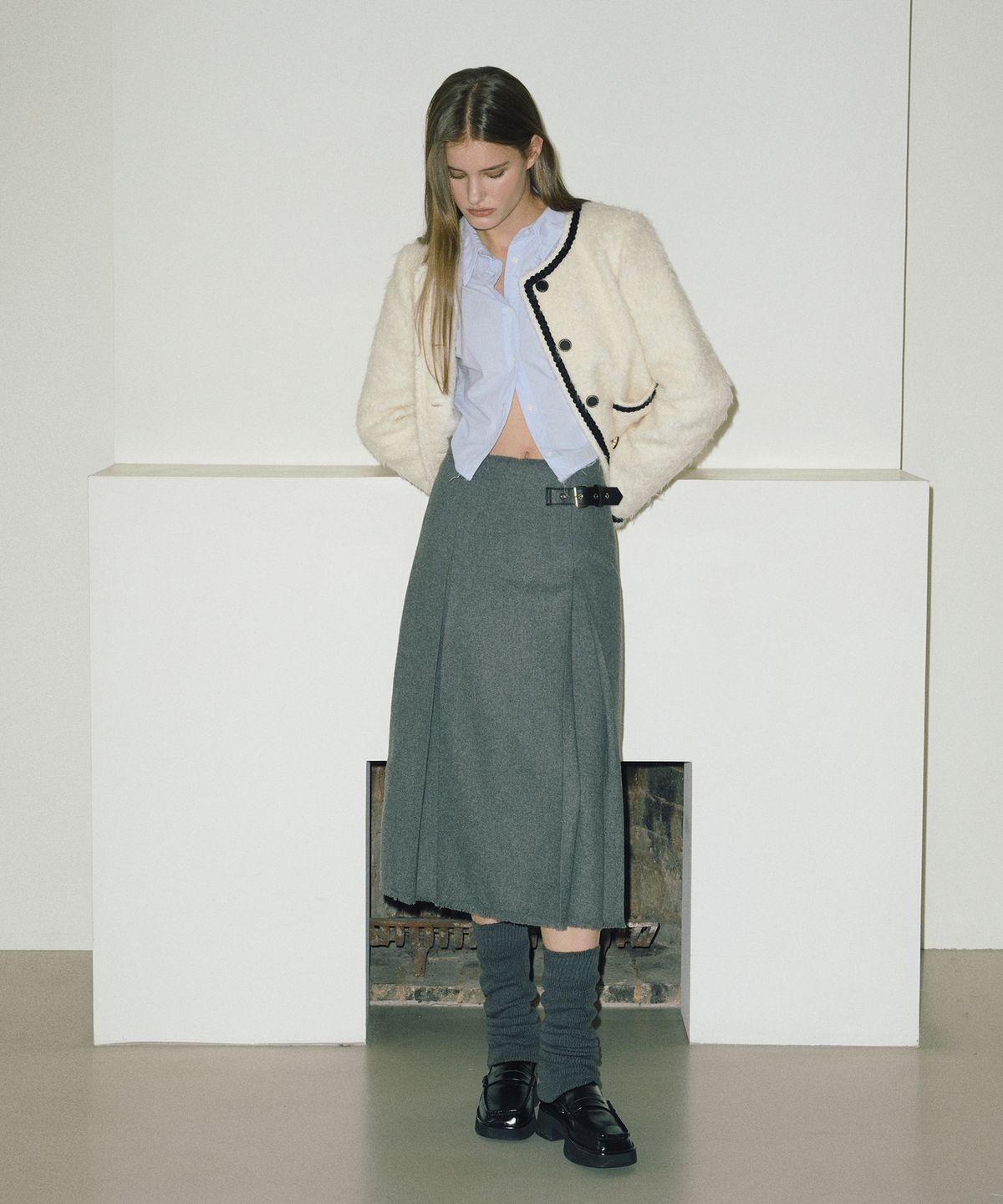 에트몽(ETMON) Tweed Fur Jacket  Ivory