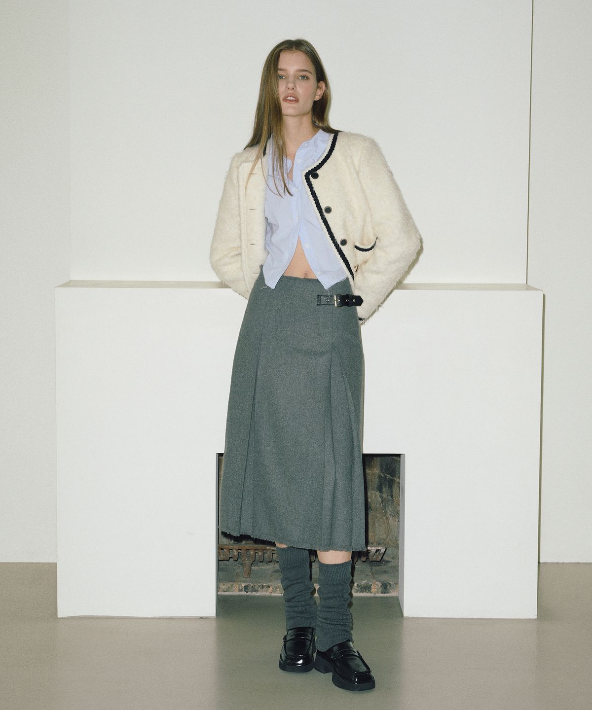 에트몽(ETMON) Tweed Fur Jacket  Ivory