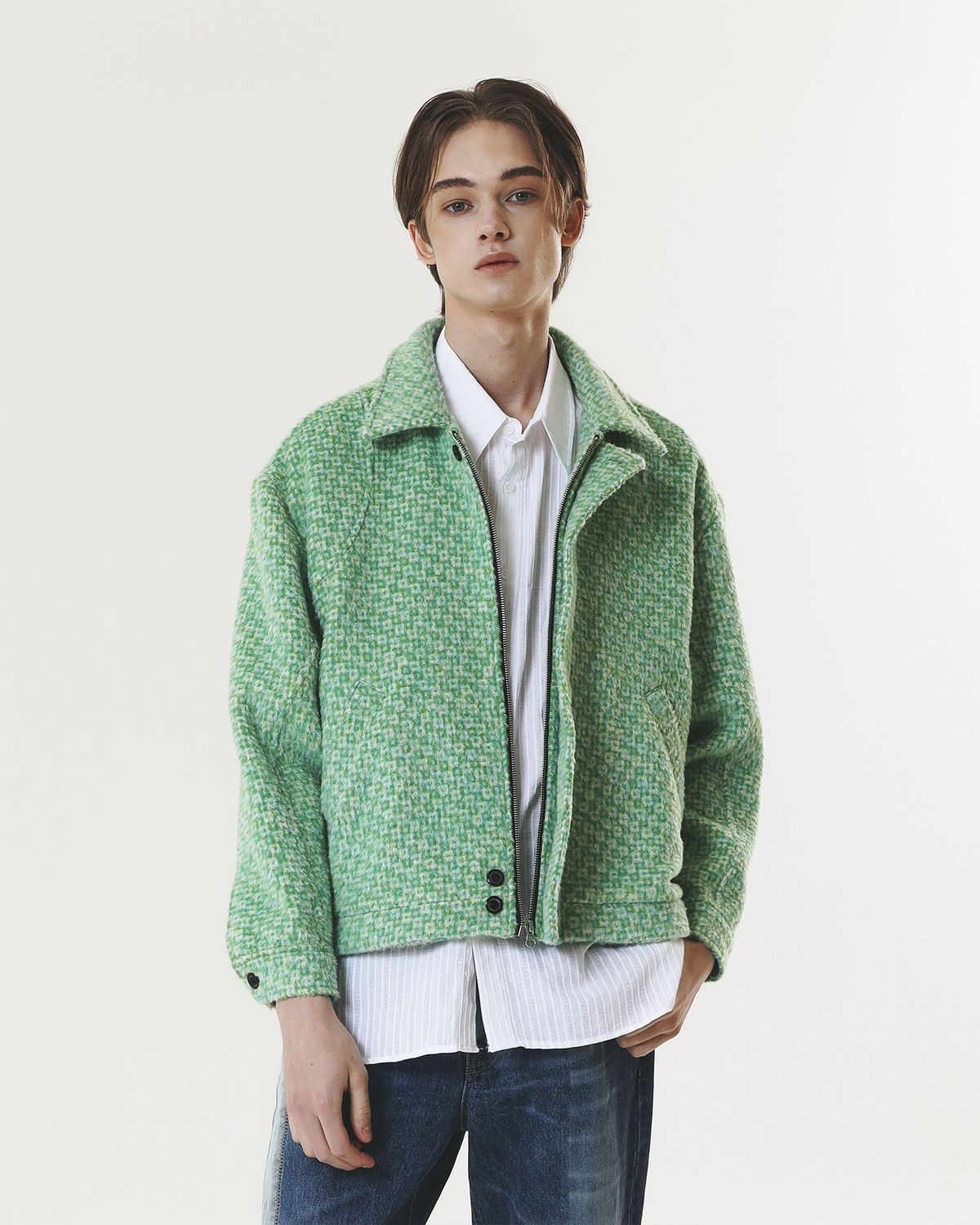 페노메논시퍼(PHENOMENON SEEPER) [UNISEX] CHECK WOOL & ALPACA JACKET GREEN