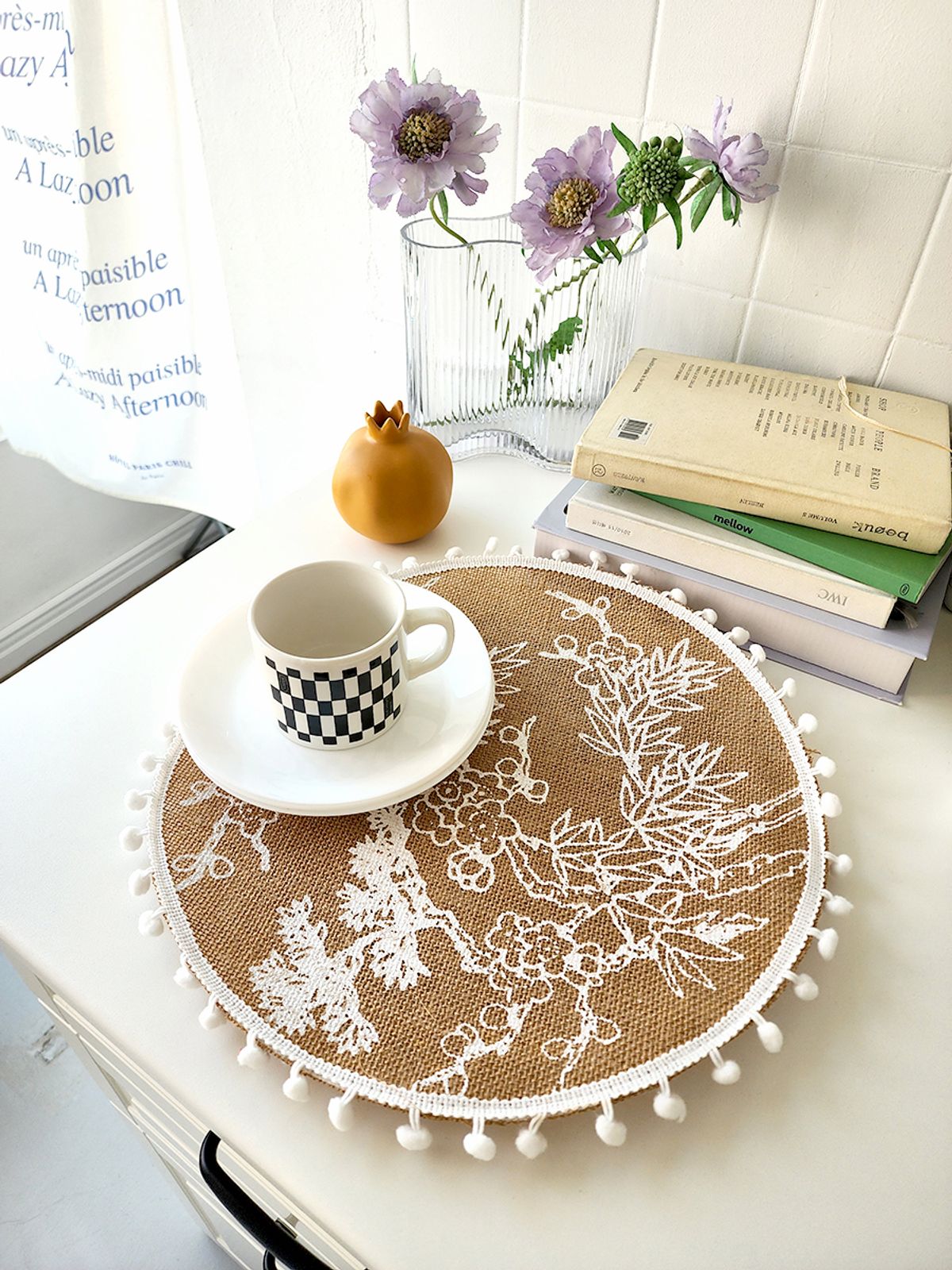 블랑쉬하우스(BLANCHE HOUSE) 내추럴 동양화 화이트 봉봉 황마 도일리 36x36