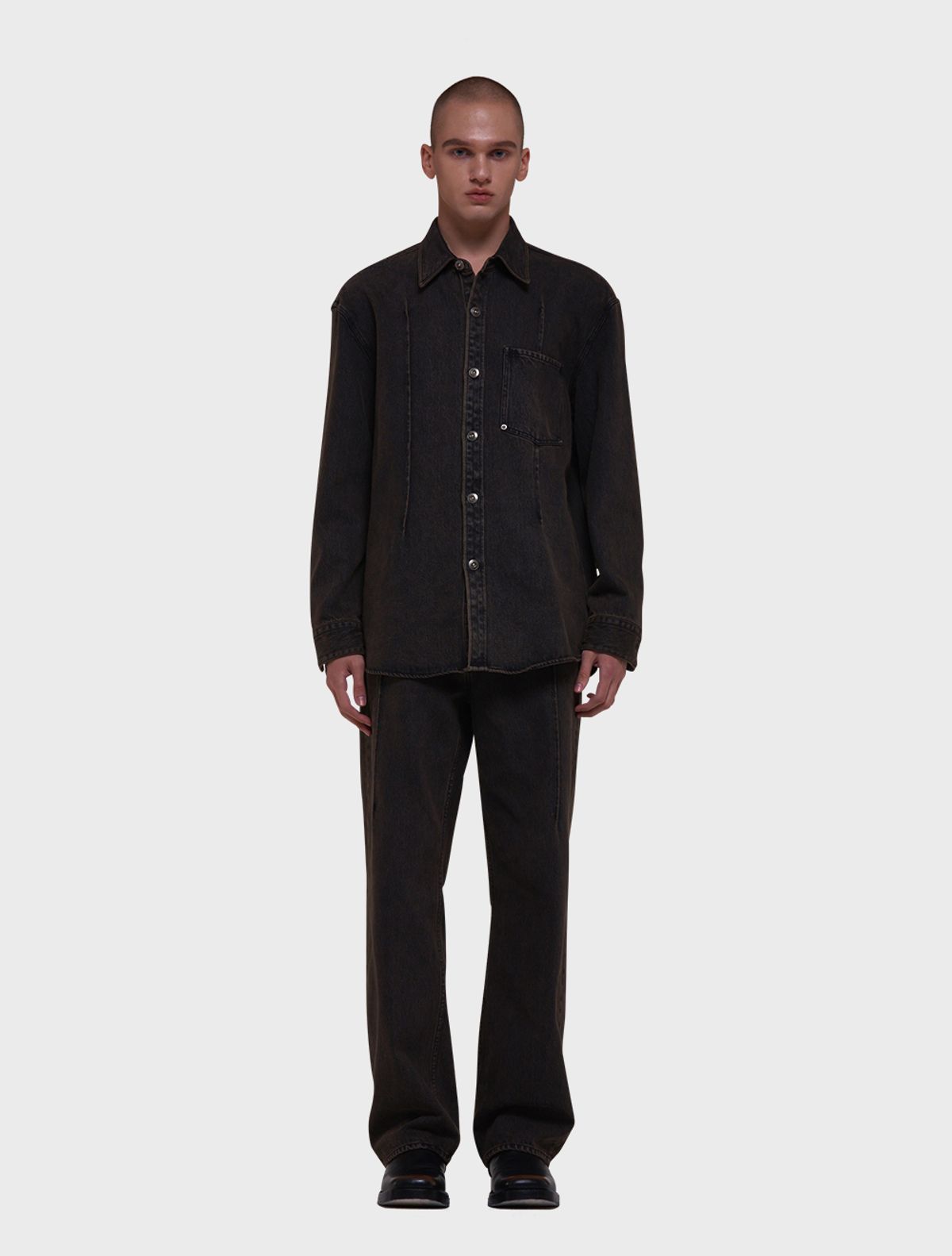 데호(DEHO) RUSTY DENIM TUCK SHIRTS [Rusty black]