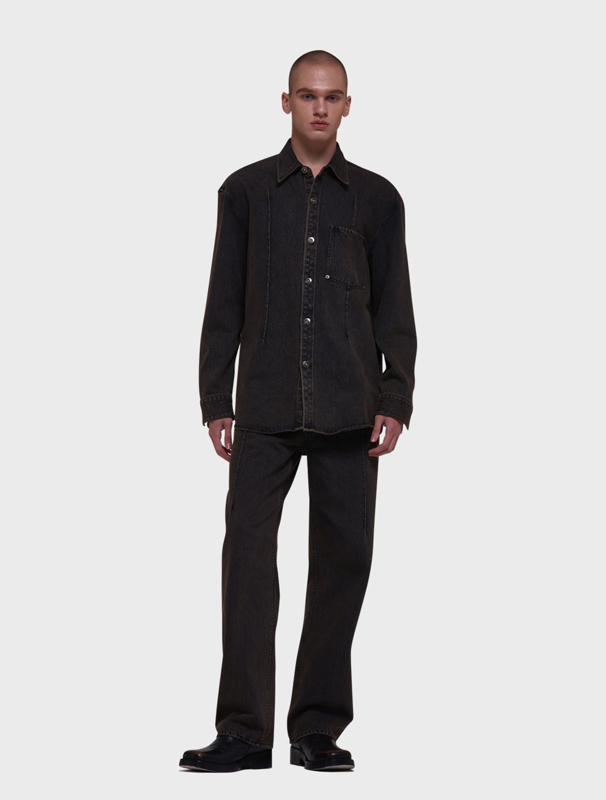 데호(DEHO) RUSTY DENIM TUCK SHIRTS [Rusty black]