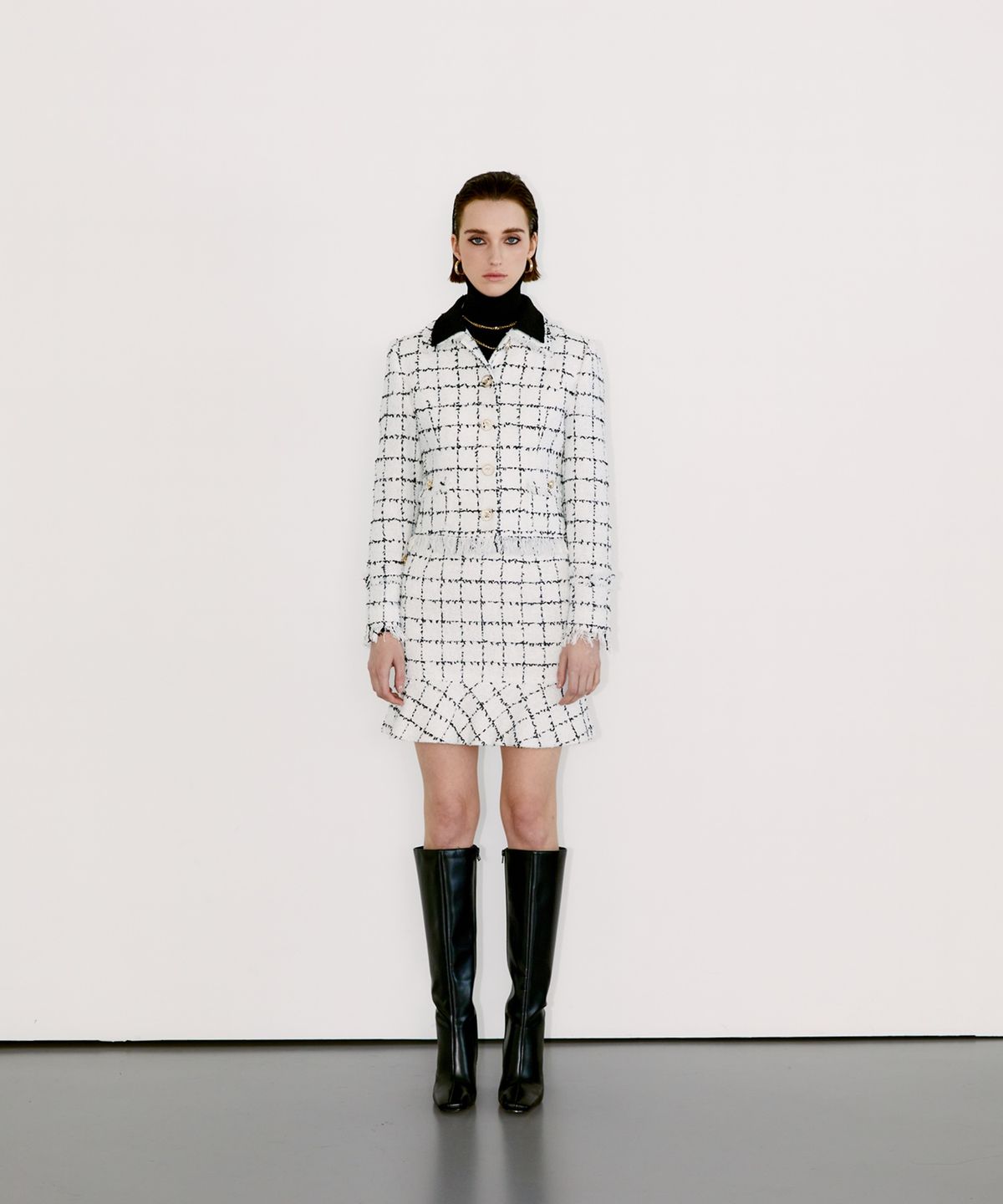 채뉴욕(CHAENEWYORK) Check Double Collar Tweed Jacket[Black Check]