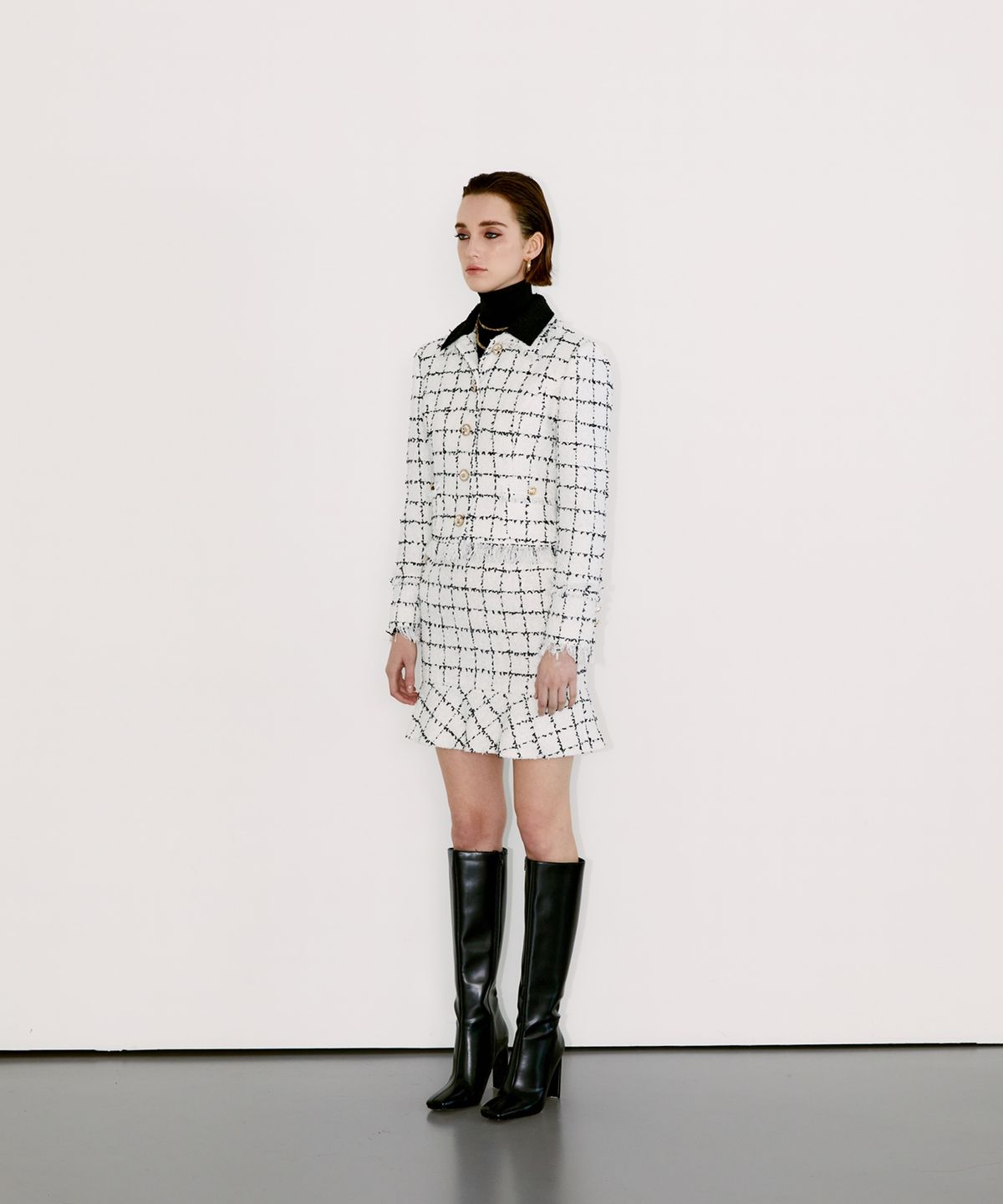 채뉴욕(CHAENEWYORK) Check Double Collar Tweed Jacket[Black Check]