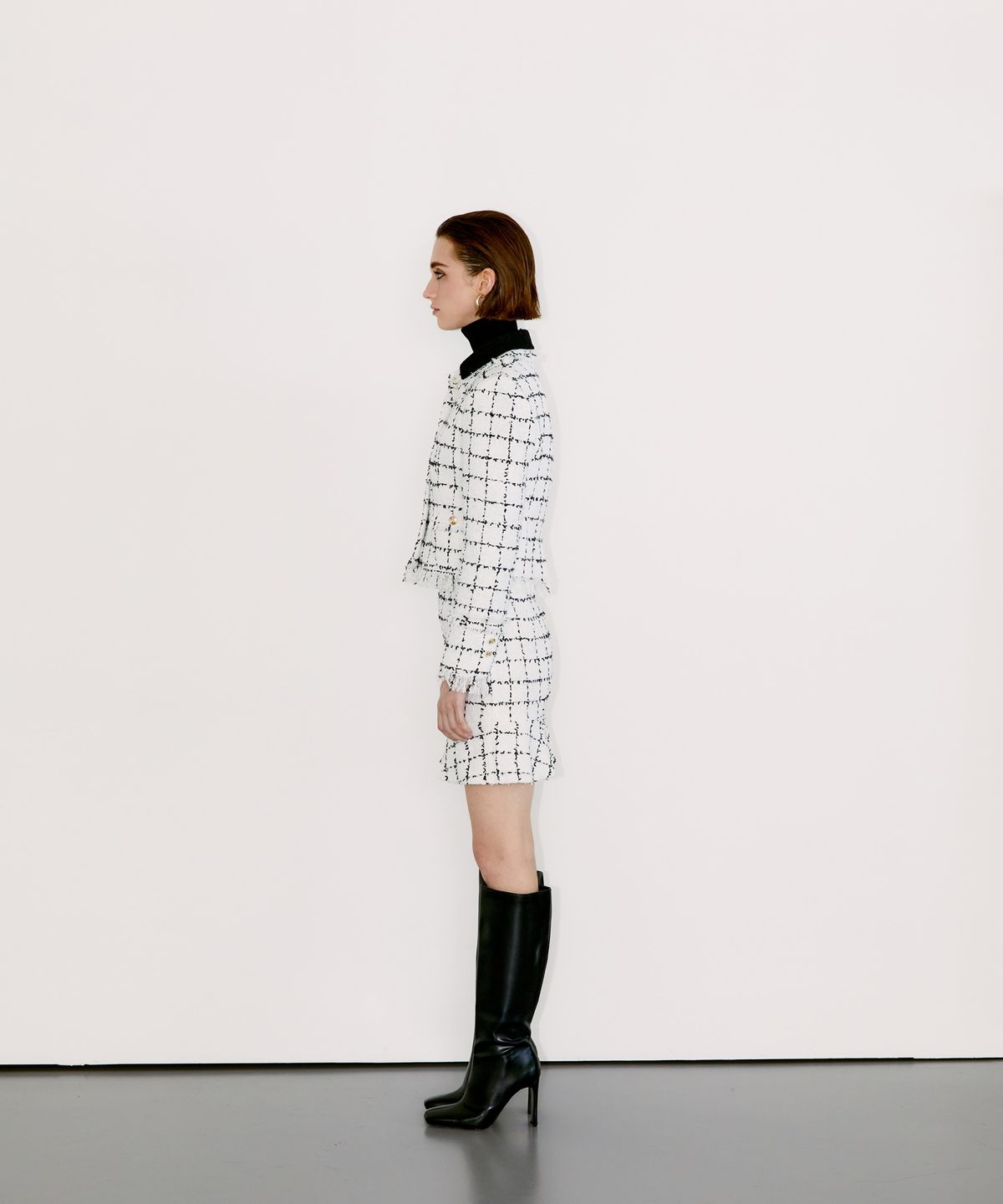 채뉴욕(CHAENEWYORK) Check Double Collar Tweed Jacket[Black Check]