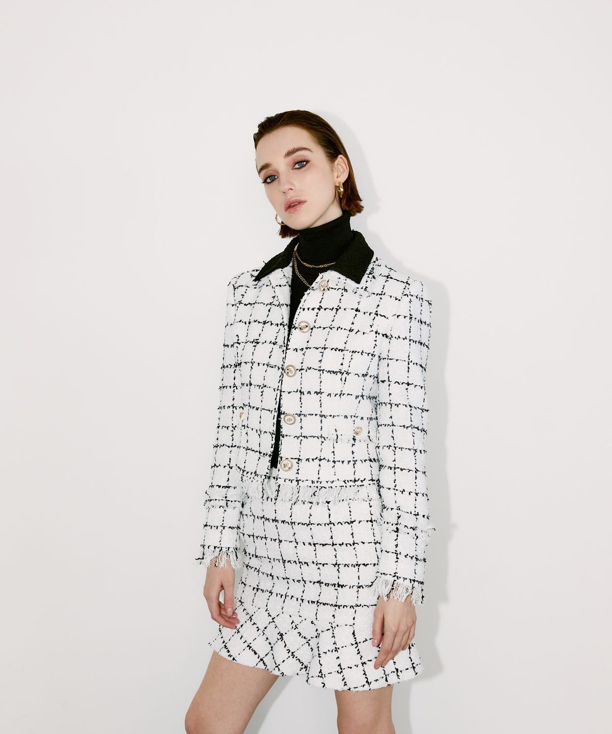 채뉴욕(CHAENEWYORK) Check Double Collar Tweed Jacket[Black Check]