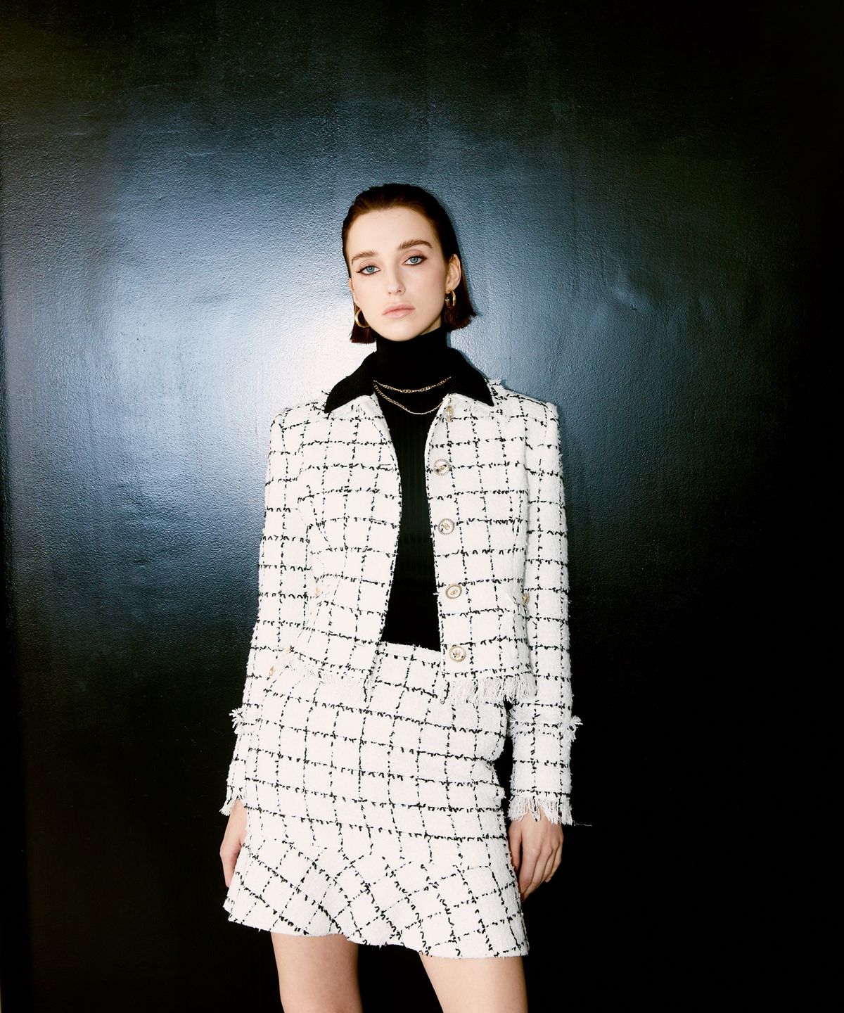 채뉴욕(CHAENEWYORK) Check Double Collar Tweed Jacket[Black Check]