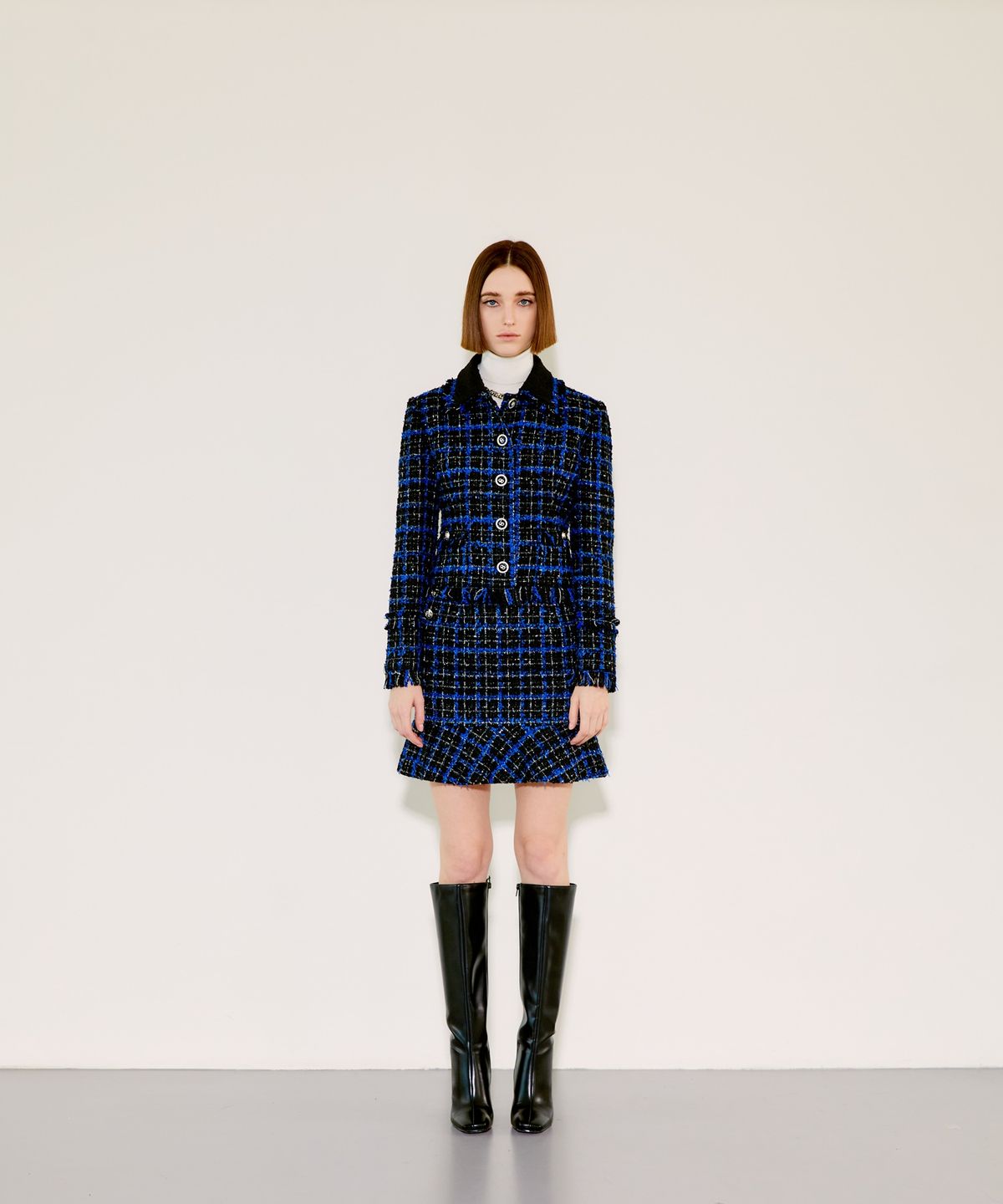 채뉴욕(CHAENEWYORK) Check Double Collar Tweed Jacket[Blue Check]