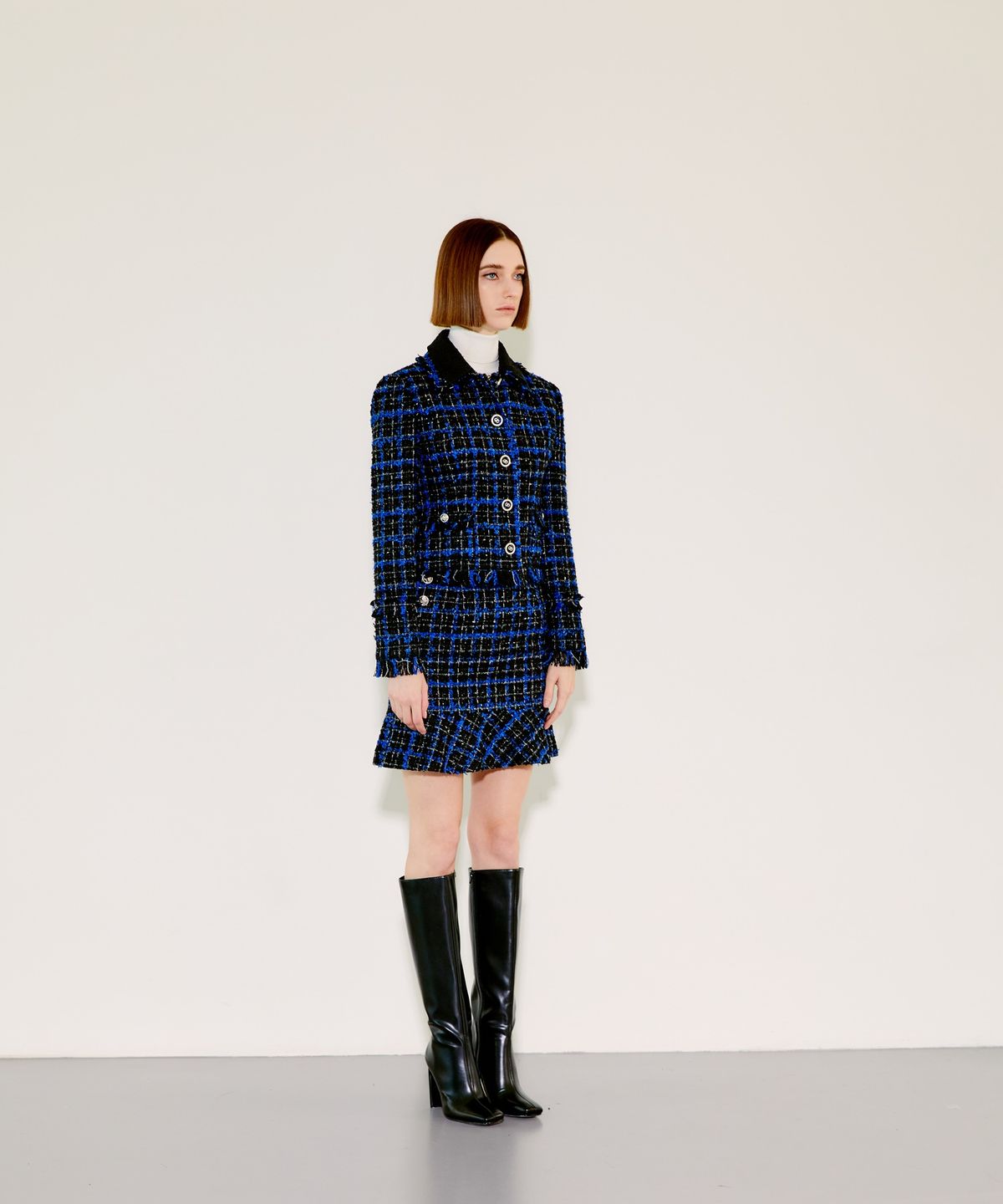 채뉴욕(CHAENEWYORK) Check Double Collar Tweed Jacket[Blue Check]