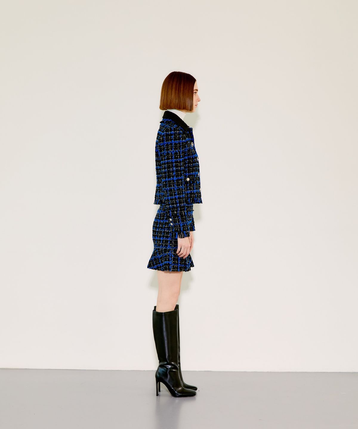 채뉴욕(CHAENEWYORK) Check Double Collar Tweed Jacket[Blue Check]
