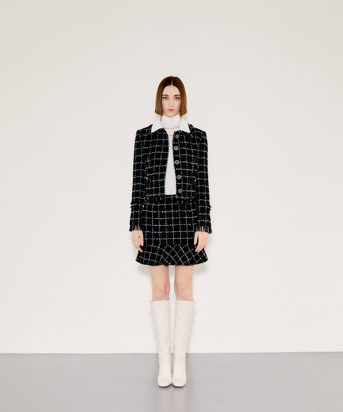 채뉴욕(CHAENEWYORK) Check Double Collar Tweed Jacket[White Check]