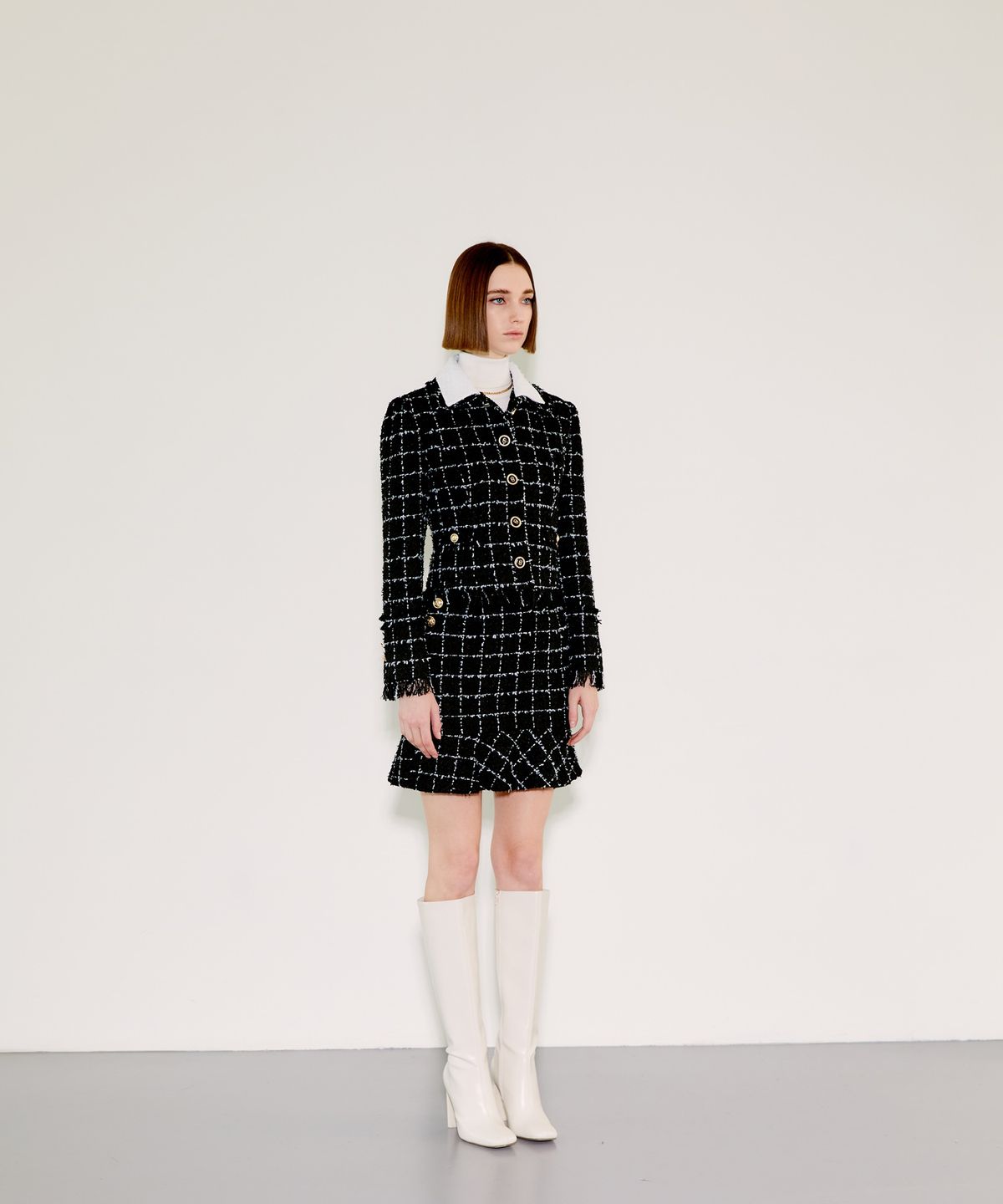 채뉴욕(CHAENEWYORK) Check Double Collar Tweed Jacket[White Check]