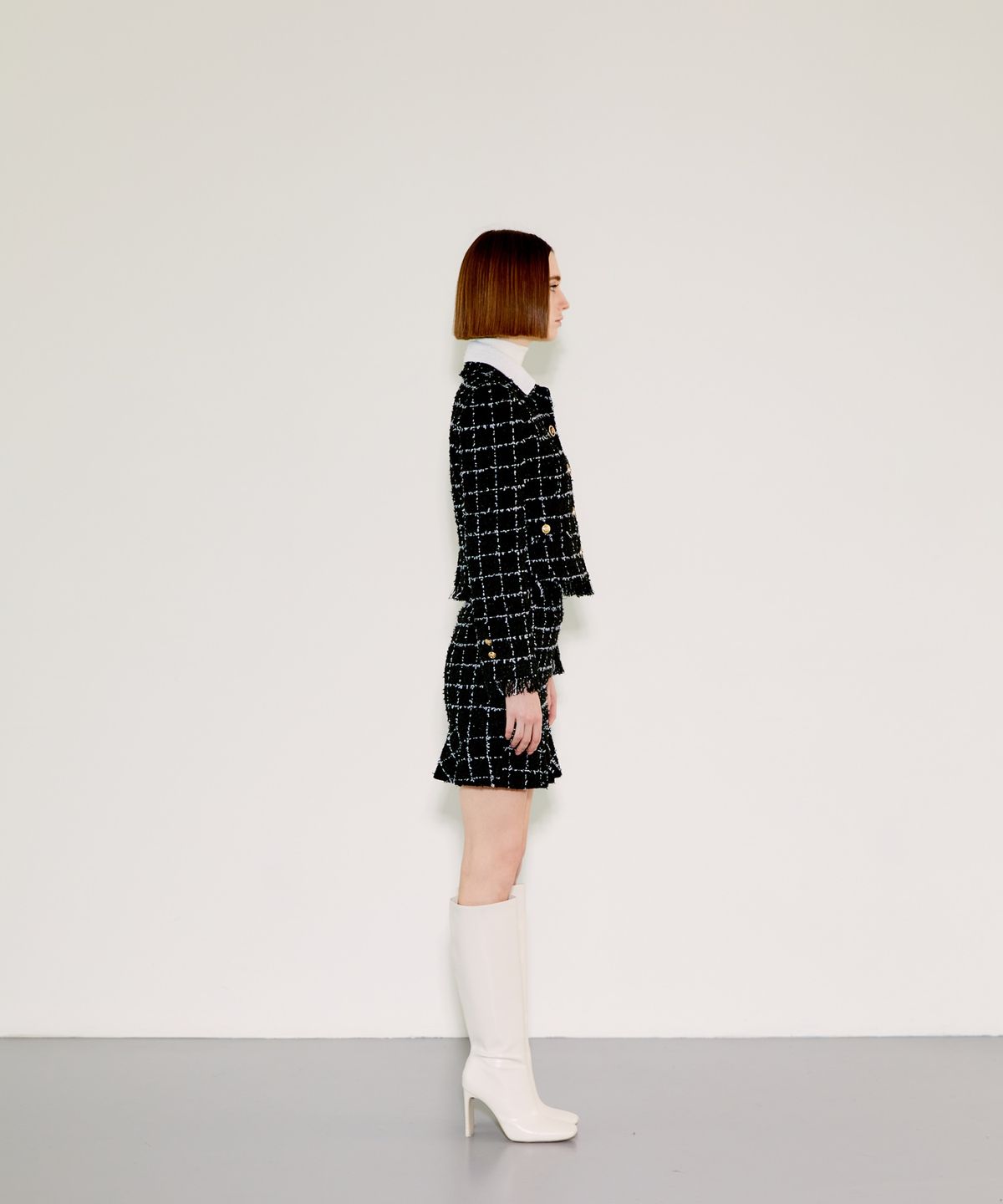 채뉴욕(CHAENEWYORK) Check Double Collar Tweed Jacket[White Check]