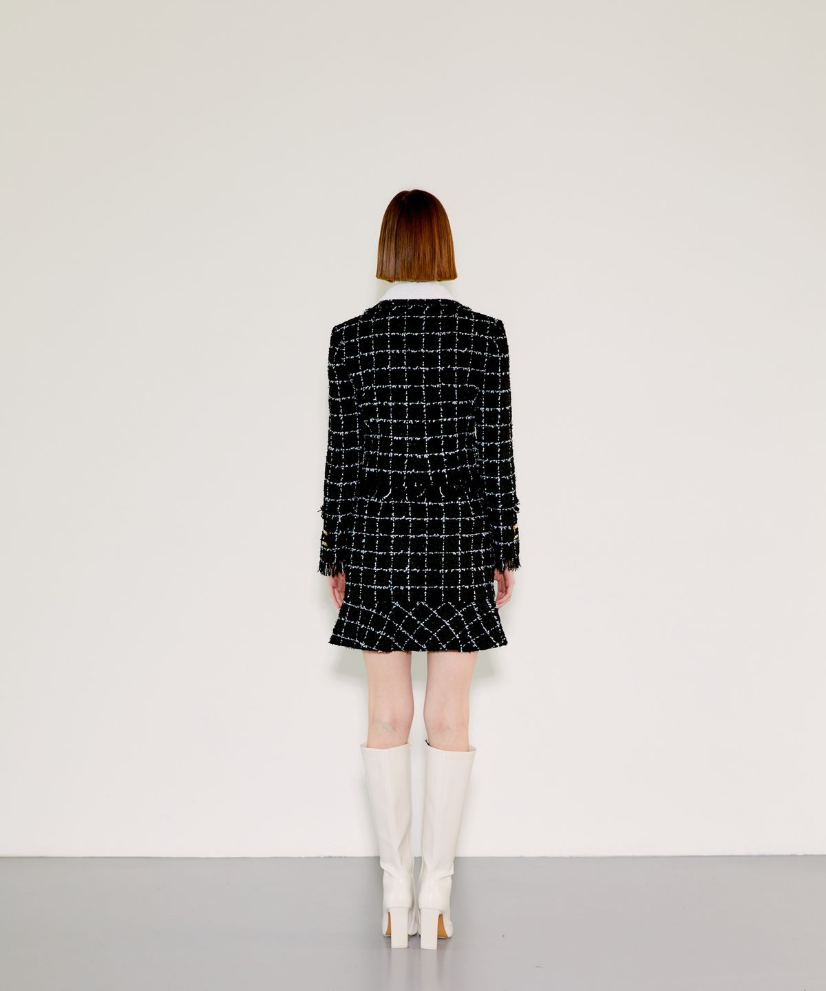 채뉴욕(CHAENEWYORK) Check Double Collar Tweed Jacket[White Check]