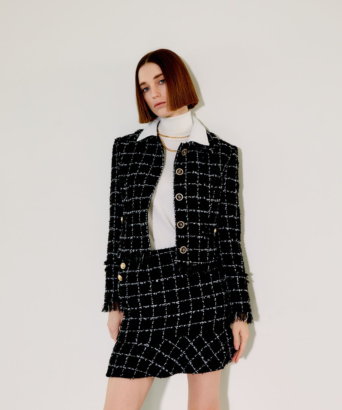 채뉴욕(CHAENEWYORK) Check Double Collar Tweed Jacket[White Check]
