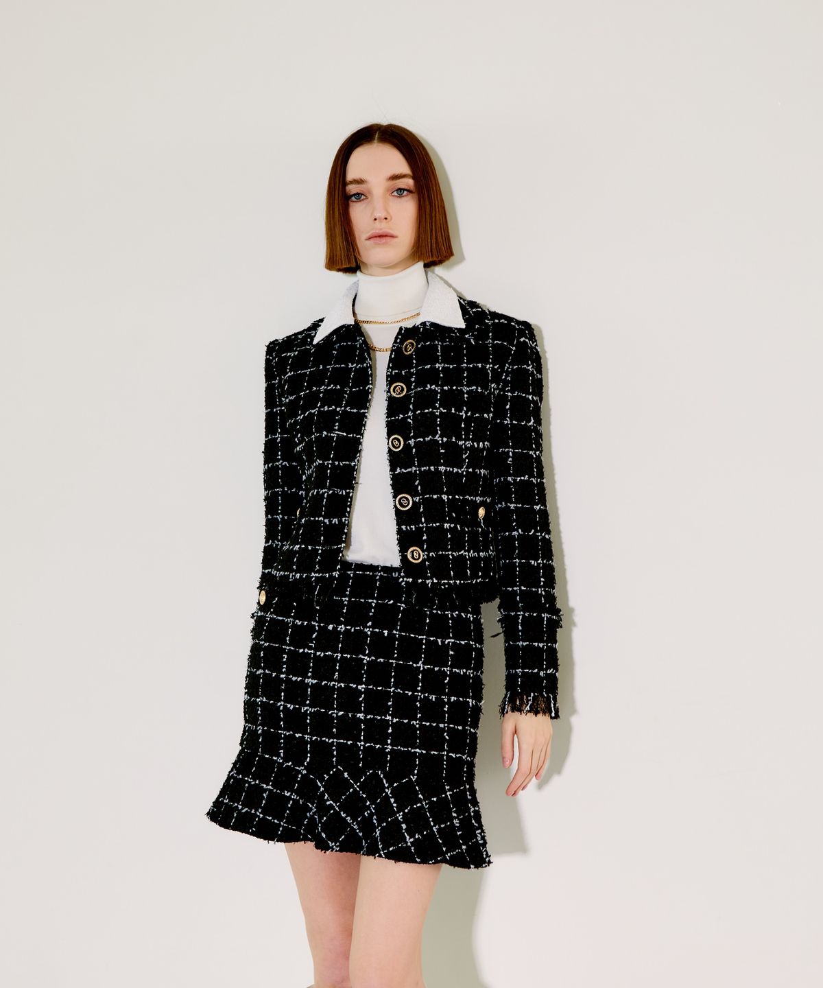 채뉴욕(CHAENEWYORK) Check Double Collar Tweed Jacket[White Check]