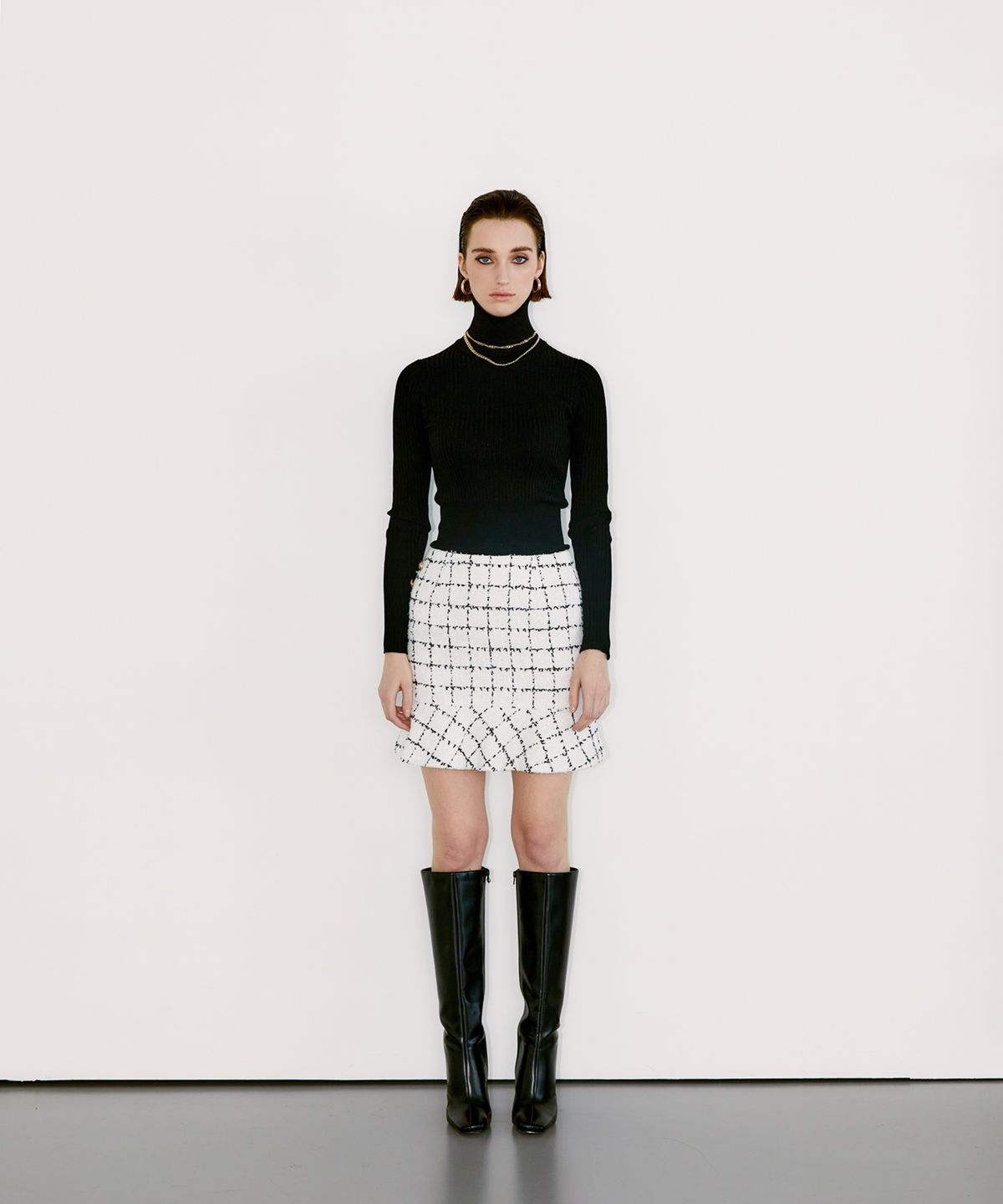 채뉴욕(CHAENEWYORK) Check Mini Flare Skirt [Black Check]