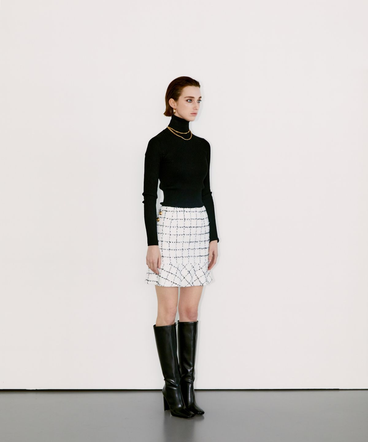 채뉴욕(CHAENEWYORK) Check Mini Flare Skirt [Black Check]