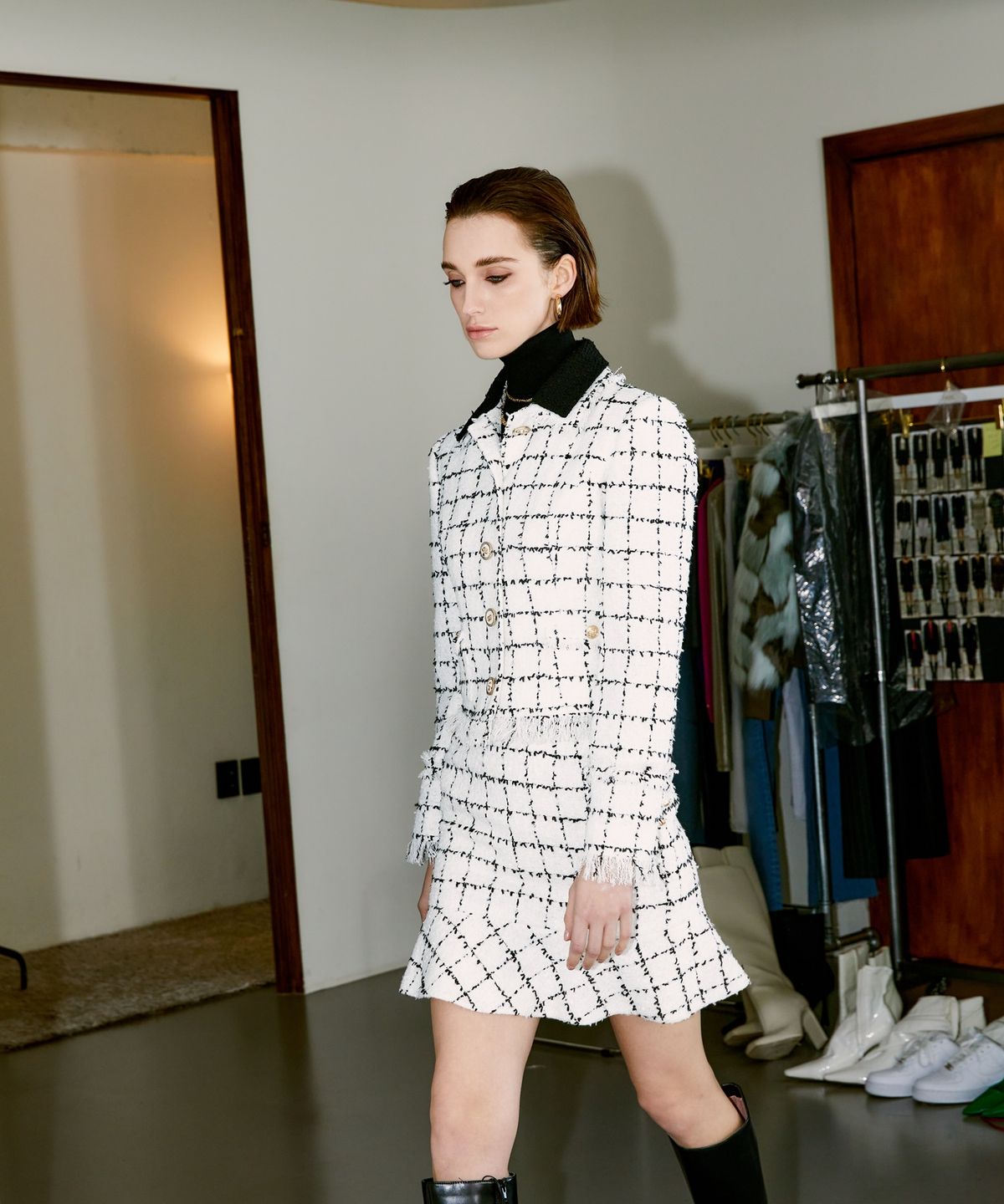 채뉴욕(CHAENEWYORK) Check Mini Flare Skirt [Black Check]
