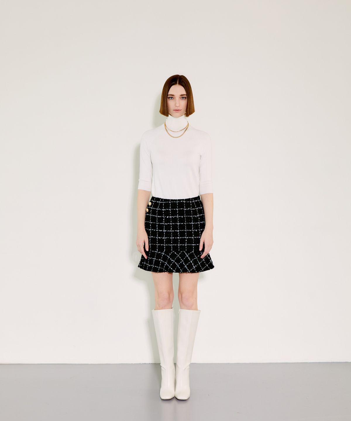 채뉴욕(CHAENEWYORK) Check Mini Flare Skirt [White Check]