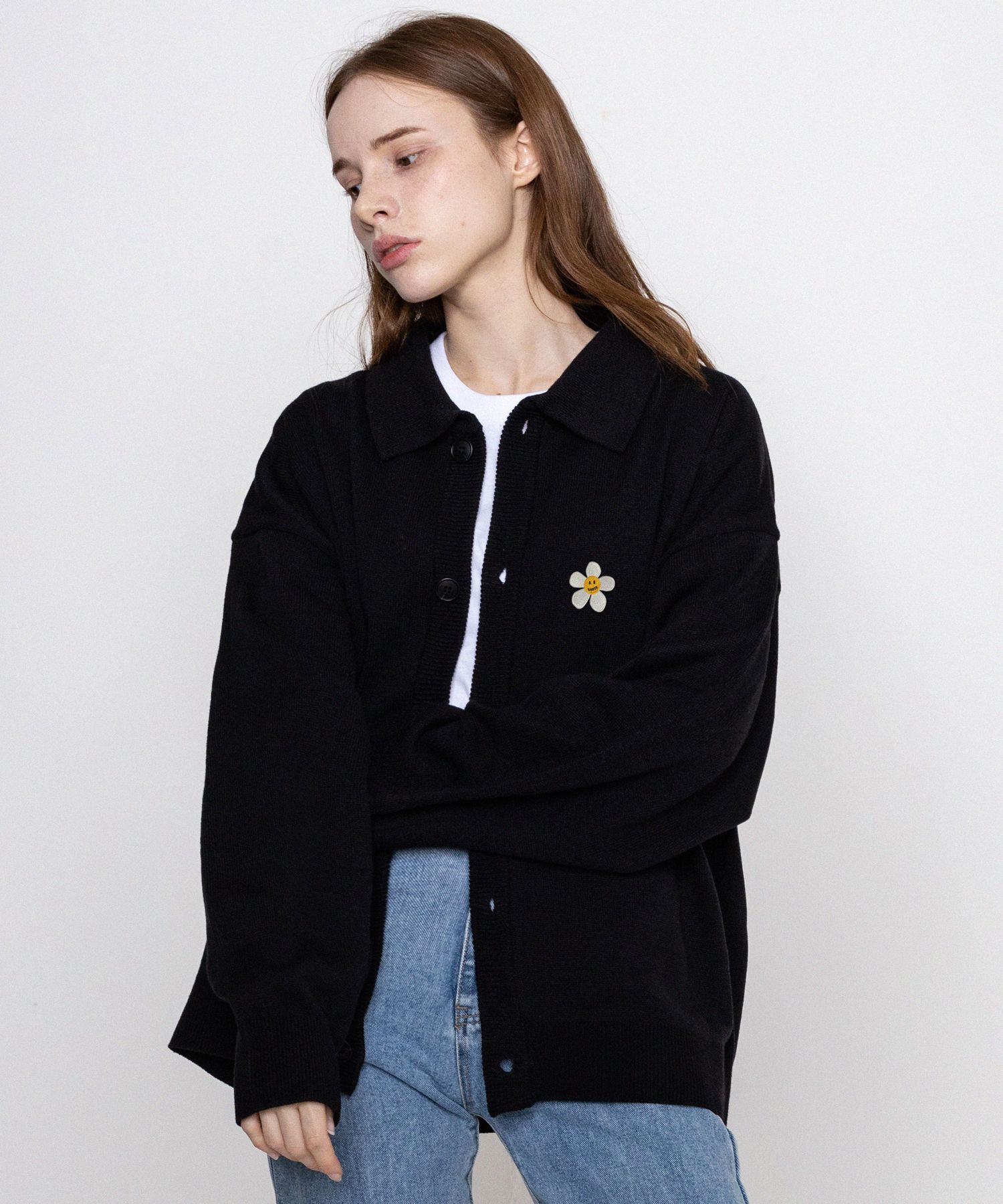 [GRAVER]★FLOWER DOT EMBROIDERY STRIPE COLLAR KNIT Flower dot embroidery striped collar knit - GRAVER | 60