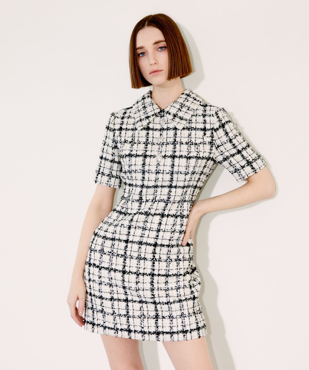 채뉴욕(CHAENEWYORK) Detatchable Collar Dress [Black Check]
