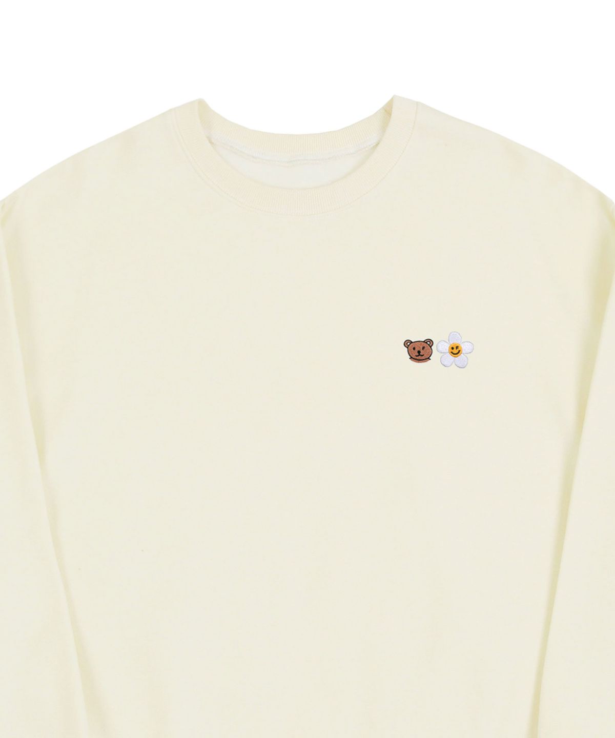 그레이버(GRAVER) [UNISEX]스몰 플라워 베어 페이스 자수 스마일 맨투맨_크림