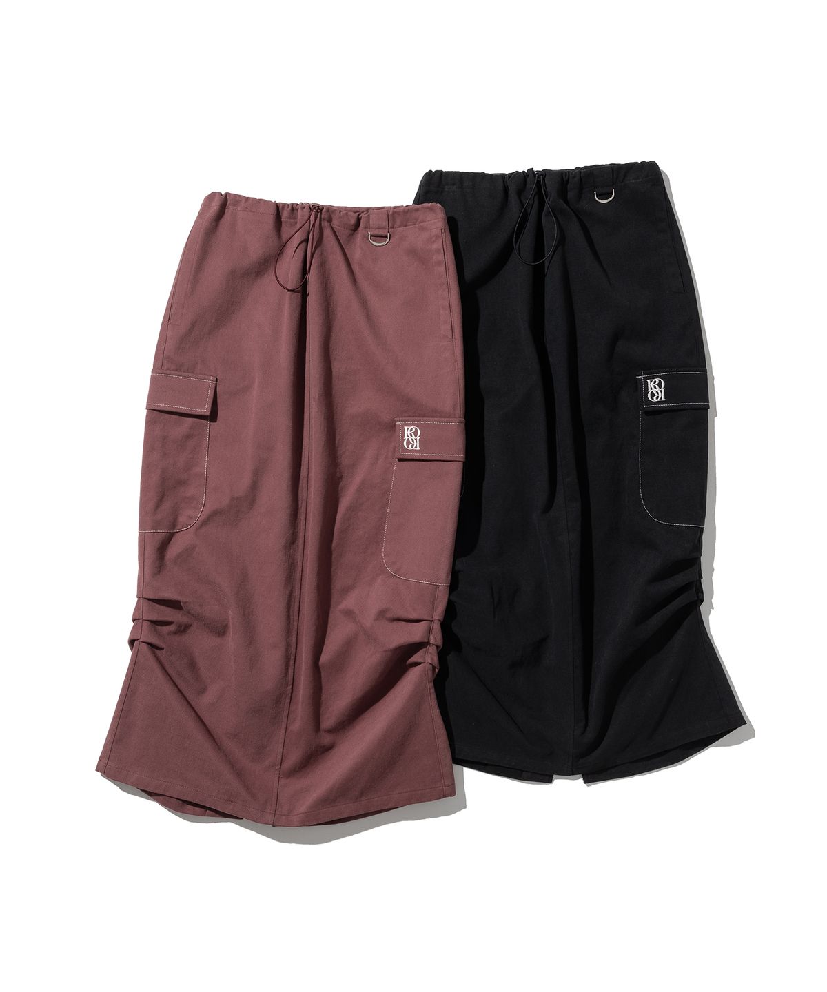 로씨로씨(ROCCI ROCCI) Side Stitch Tuck Cargo long Skirt [RED BROWN] - 사이즈 ...
