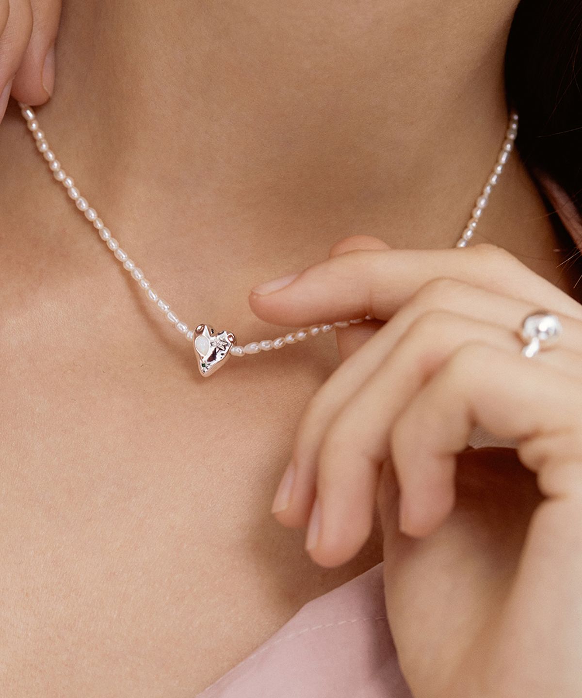 타티아나(TATIANA) (SILVER925) Opal Rough Heart Pearl Necklace NZ2033