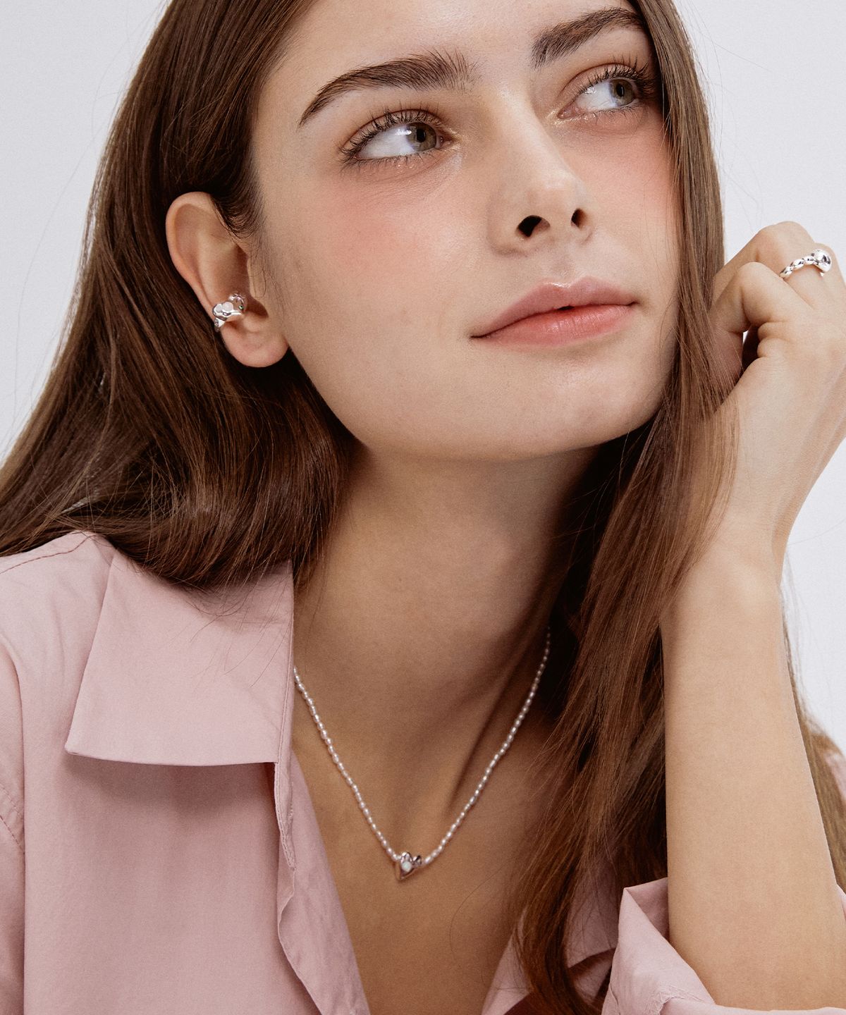 타티아나(TATIANA) (SILVER925) Opal Rough Heart Pearl Necklace NZ2033