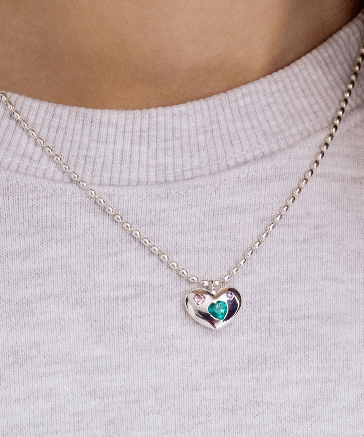 타티아나(TATIANA) (SILVER925) Heart Cubic chips Heart Necklace NZ2031