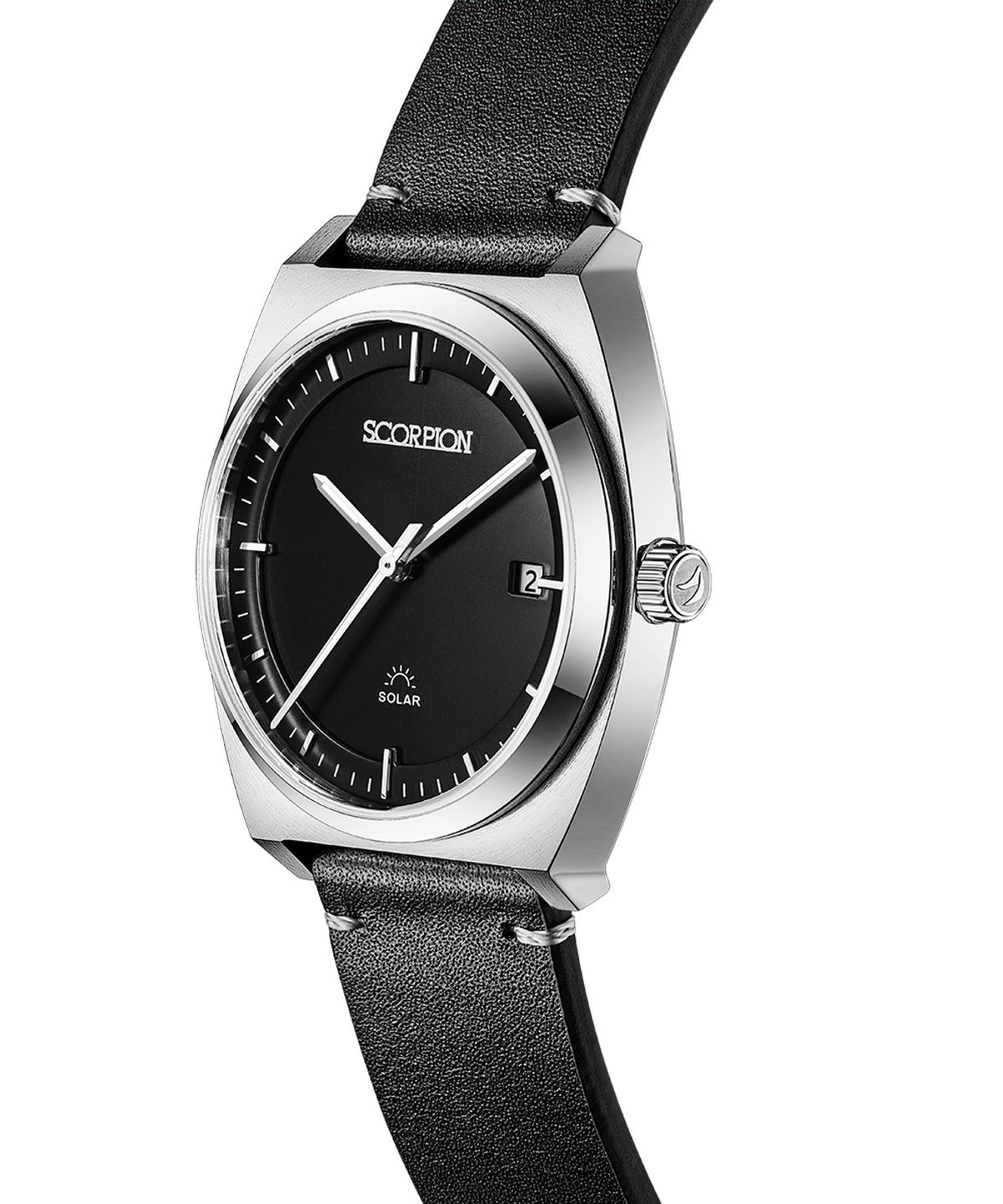 스콜피온(SCORPION) 38mm 빛 충전 솔라 무브먼트 남성 가죽 손목시계 S3L-BK