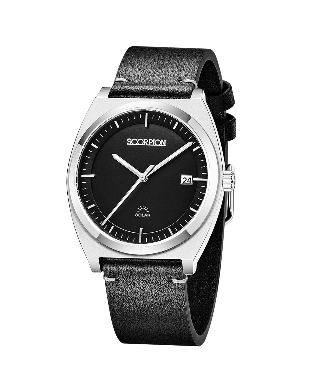 스콜피온(SCORPION) 38mm 빛 충전 솔라 무브먼트 남성 가죽 손목시계 S3L-BK