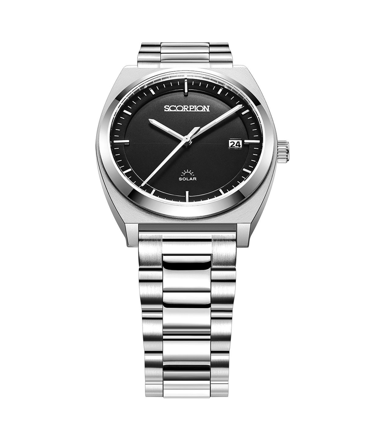 스콜피온(SCORPION) 38mm 빛 충전 솔라 무브먼트 남성 메탈 손목시계 S3M-BK