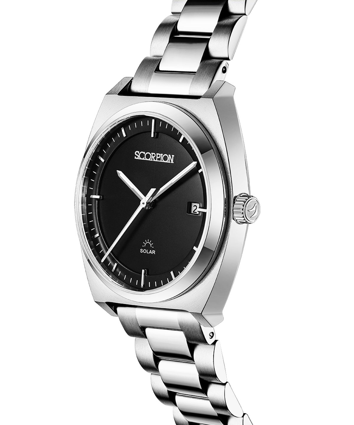 스콜피온(SCORPION) 38mm 빛 충전 솔라 무브먼트 남성 메탈 손목시계 S3M-BK