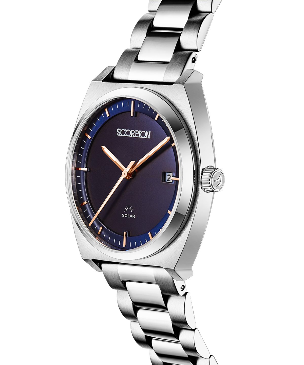 스콜피온(SCORPION) 38mm 빛 충전 솔라 무브먼트 남성 메탈 손목시계 S3M-BU