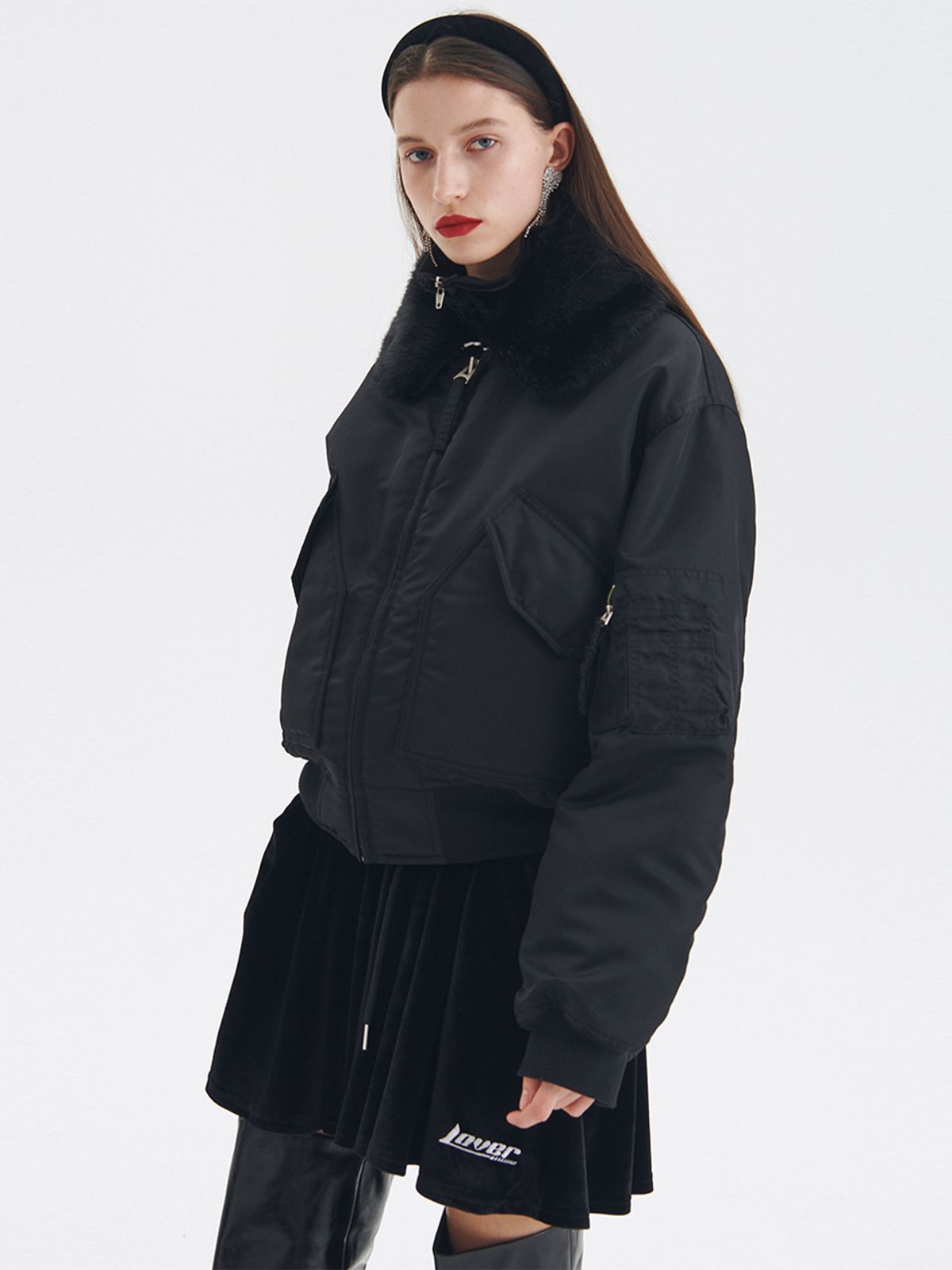 센토르(CENTAUR.KR) CENTAUR FUR COLLAR MA-1 JACKET_BLACK