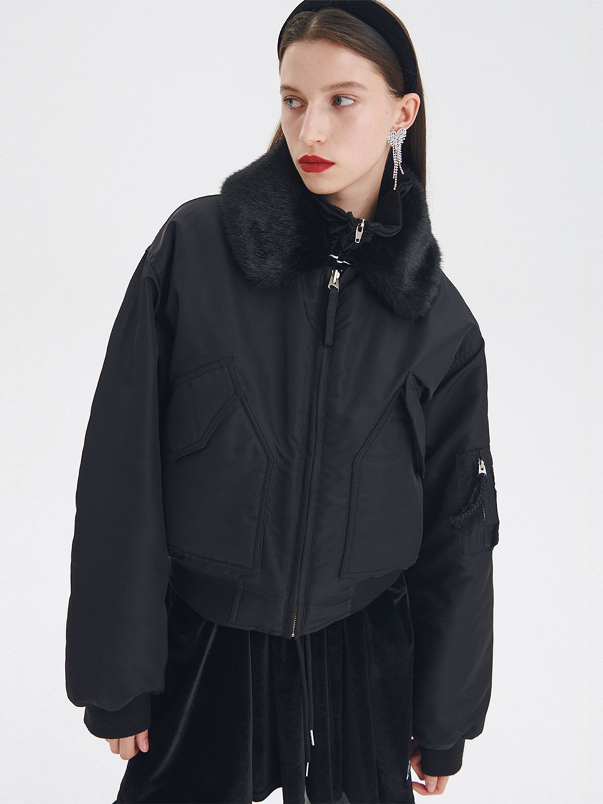 센토르(CENTAUR.KR) CENTAUR FUR COLLAR MA-1 JACKET_BLACK