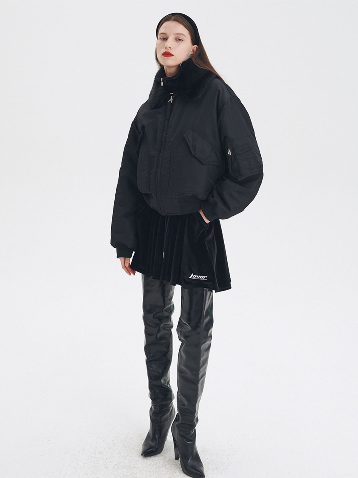 센토르(CENTAUR.KR) CENTAUR FUR COLLAR MA-1 JACKET_BLACK