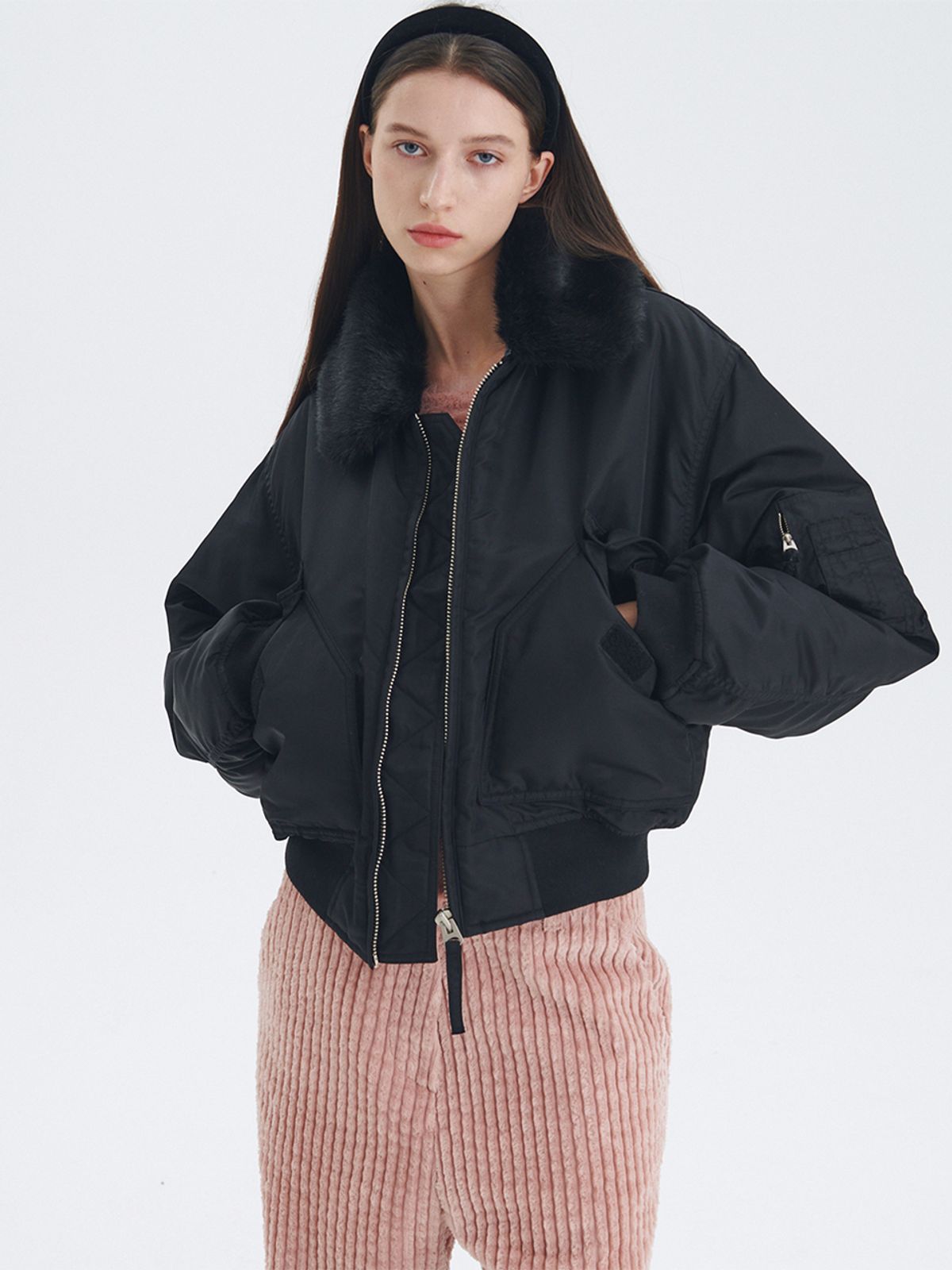 센토르(CENTAUR.KR) CENTAUR FUR COLLAR MA-1 JACKET_BLACK