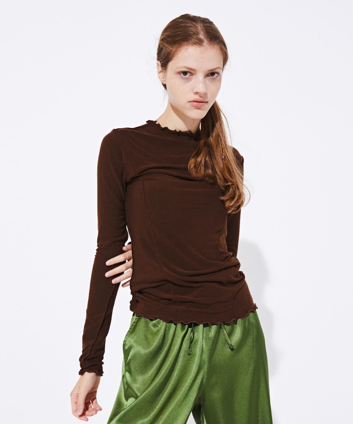 꾸아페(QUAFE) WOOL SLIM T-SHIRT_Brown