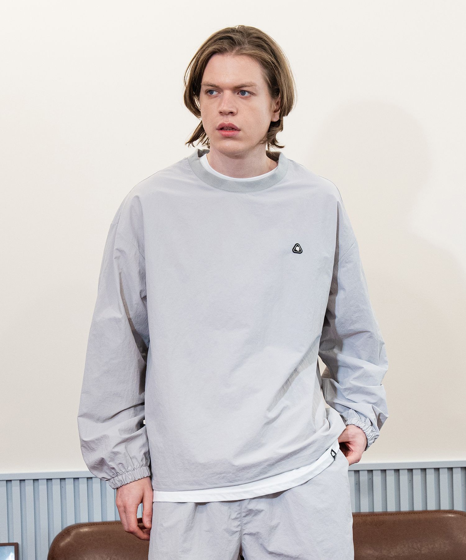 MUSINSA | GHOST REPUBLIC Cut string overfit woven sweatshirt