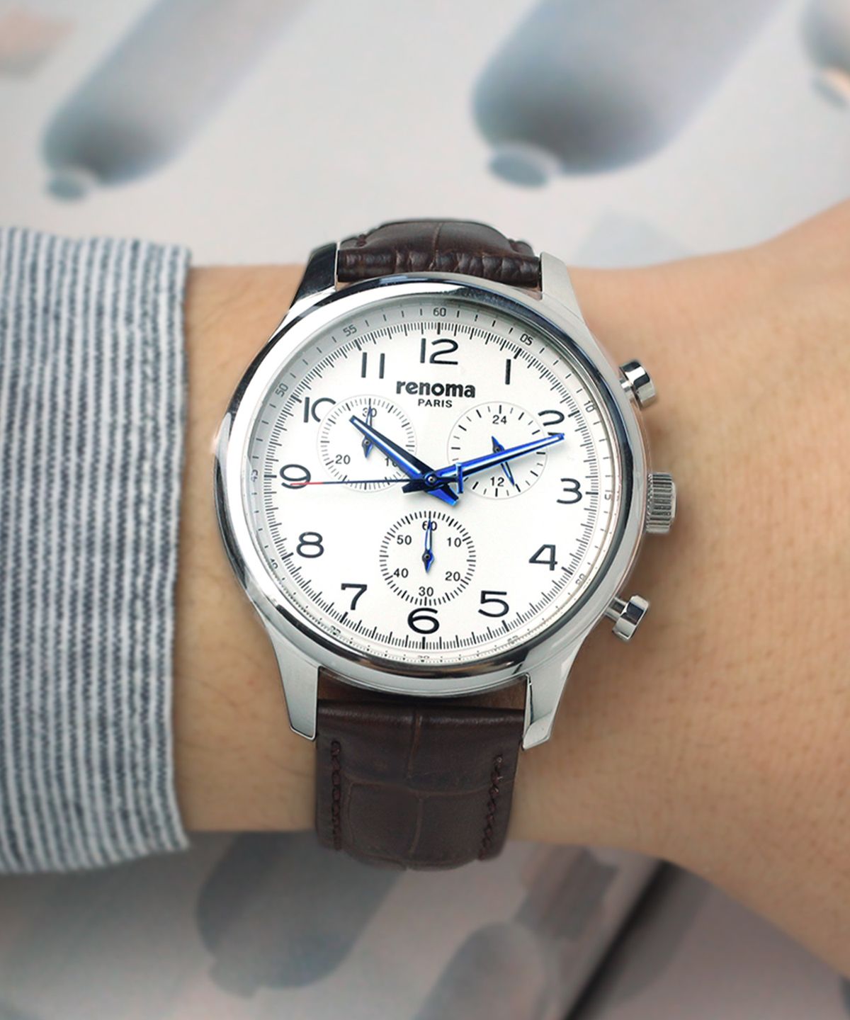 레노마 시계(RENOMA WATCH) 블루핸즈 파일럿 크로노그래프 남성 가죽시계 RE5465MWBR