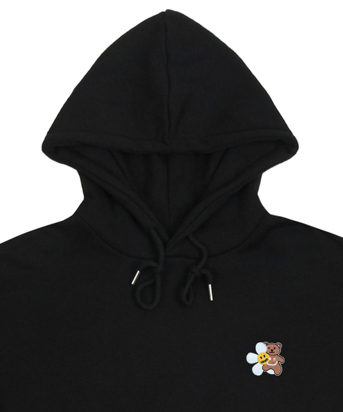 그레이버(GRAVER) [UNISEX]플라워 베어 자수 스마일 후드티_블랙